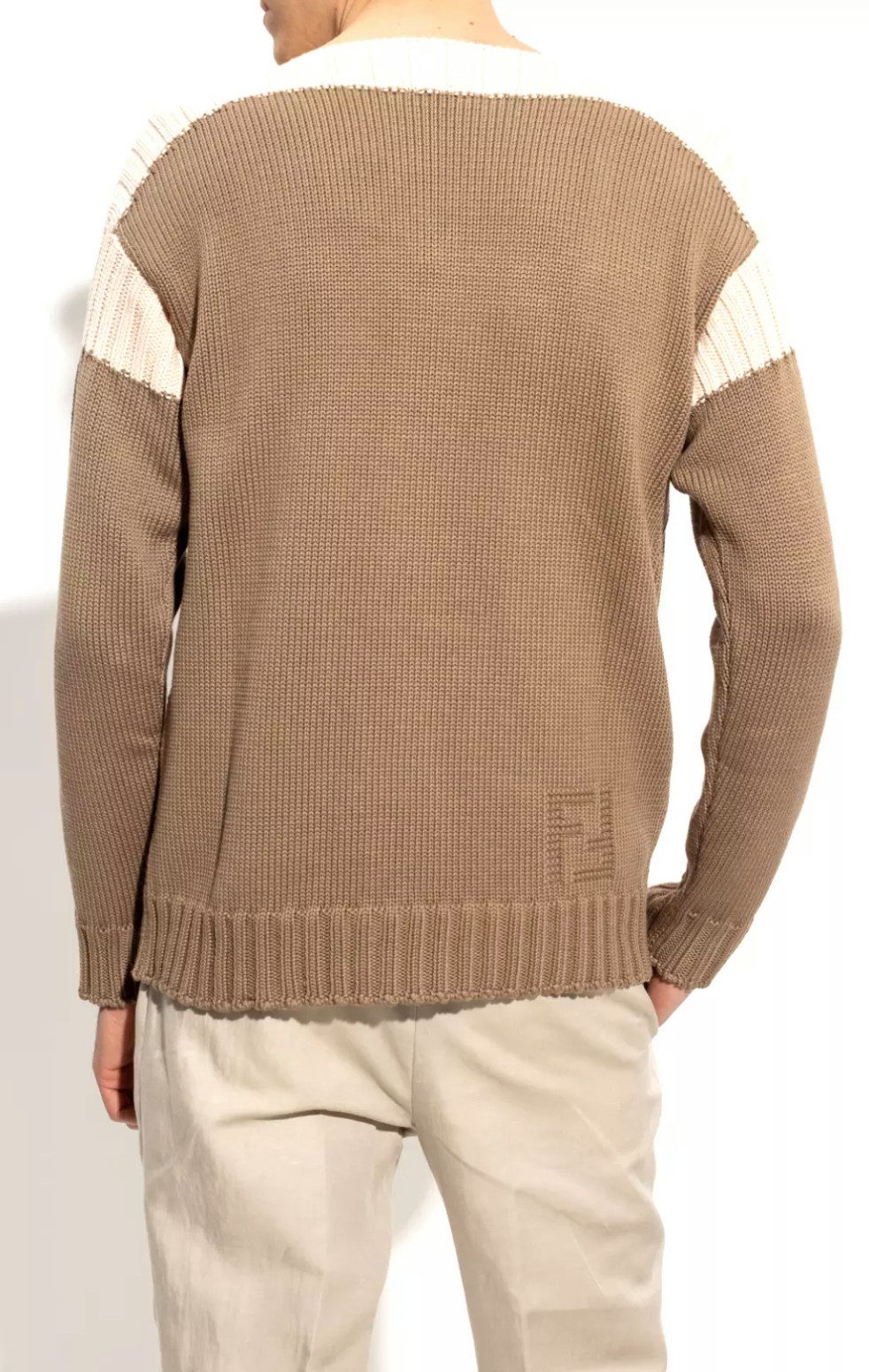 FENDI Strickpullover FF Inlay Knitted Pullover Rippstrick an Saum und Ärmelbündchen, FF-Logo-Stickerei