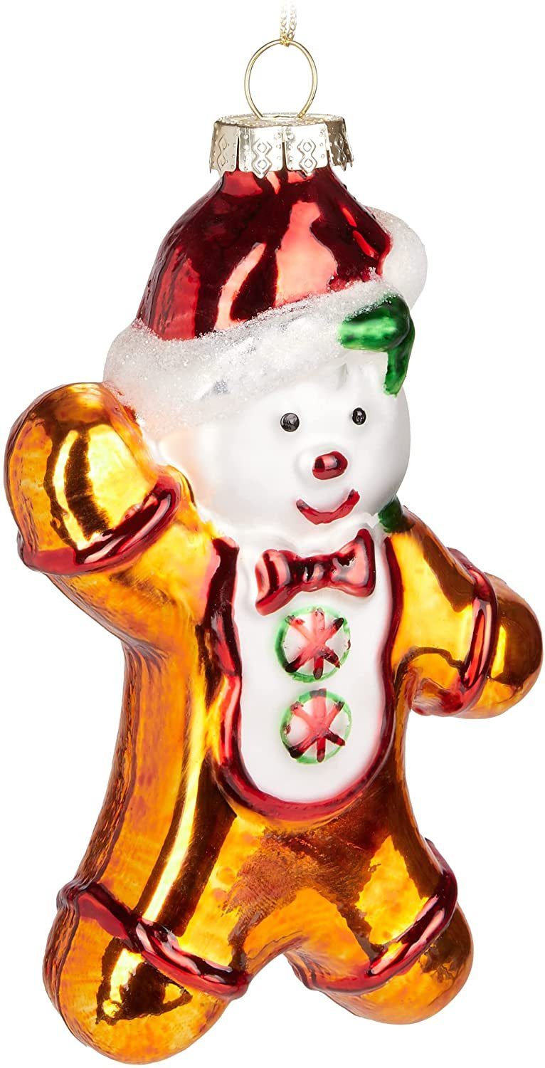 BRUBAKER Christbaumschmuck Lebkuchenmann Braun (1-tlg), Handbemalte Weihnachtskugel Gingerbread Man aus Glas - Mundgeblasene Weihnachtsbaumkugel Lebkuchen Figur Deko Anhänger Lustige Baumkugel - 12,7 cm