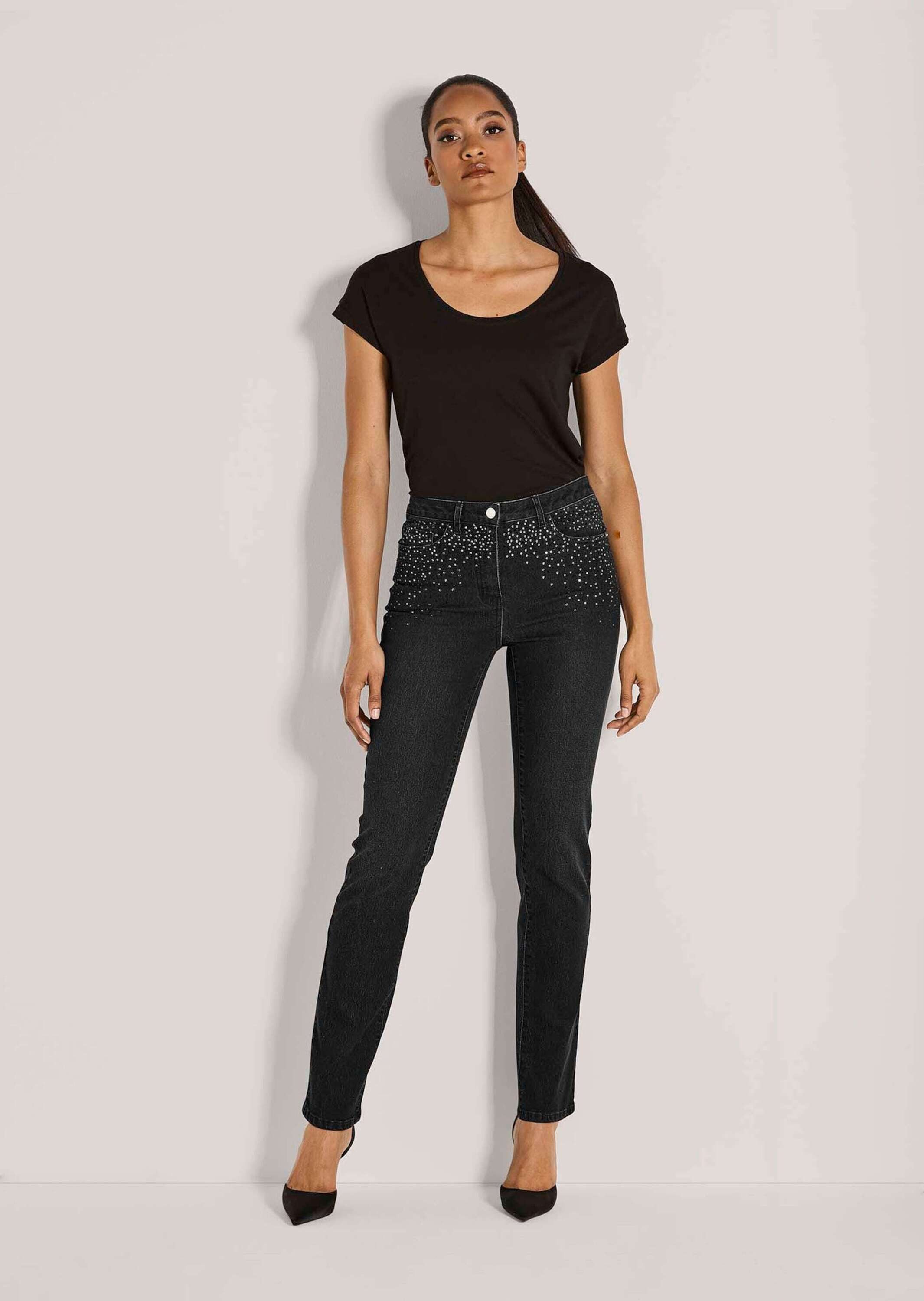 MADELEINE Gerade Jeans Slim Fit Denim mit Strass Straight Cut mit funkelnden Details, schmales Bein