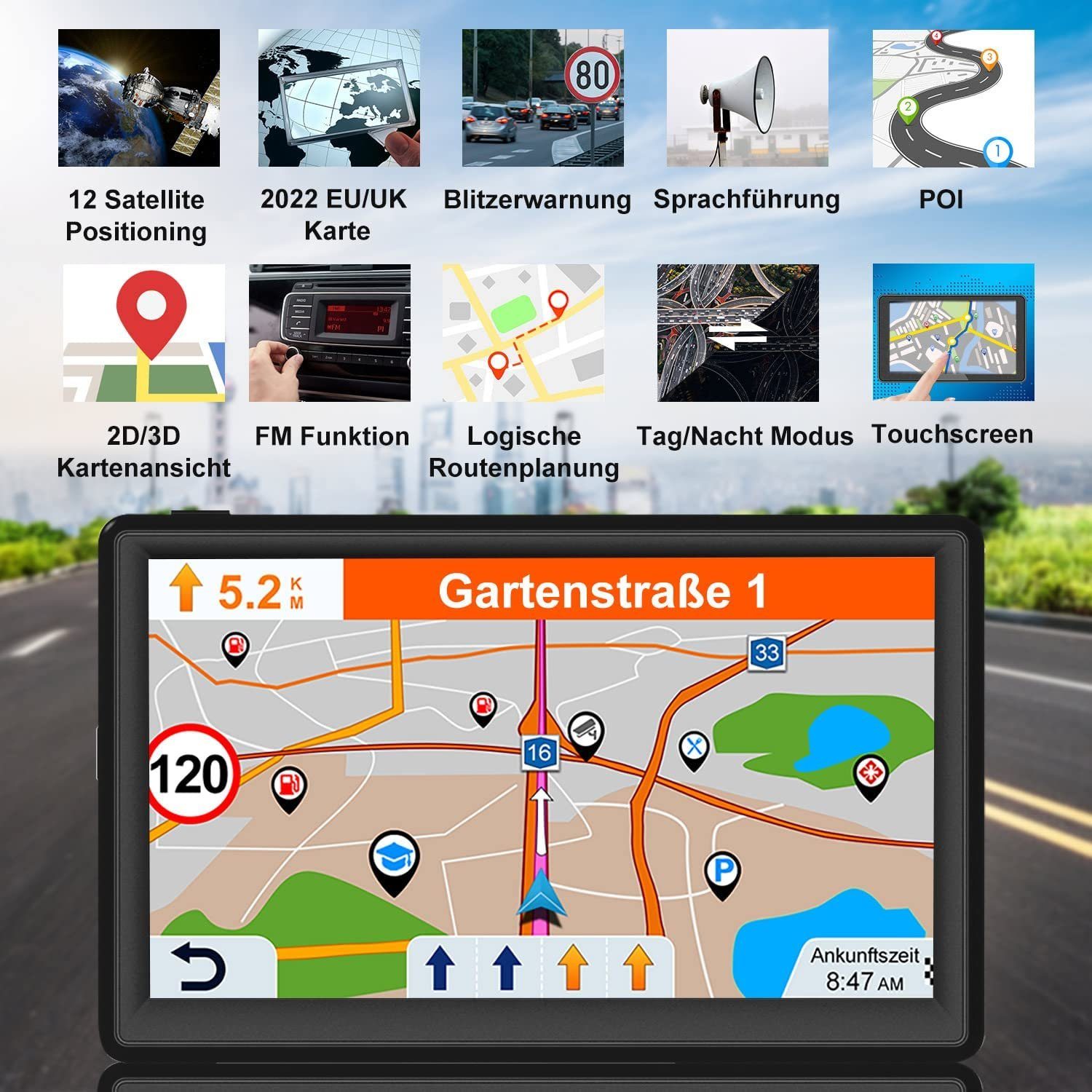 GABITECH 7 Zoll PKW, Navigationssystem INKL WOMO. LKW, Für kamera LKW-Navigationsgerät Navi GPS