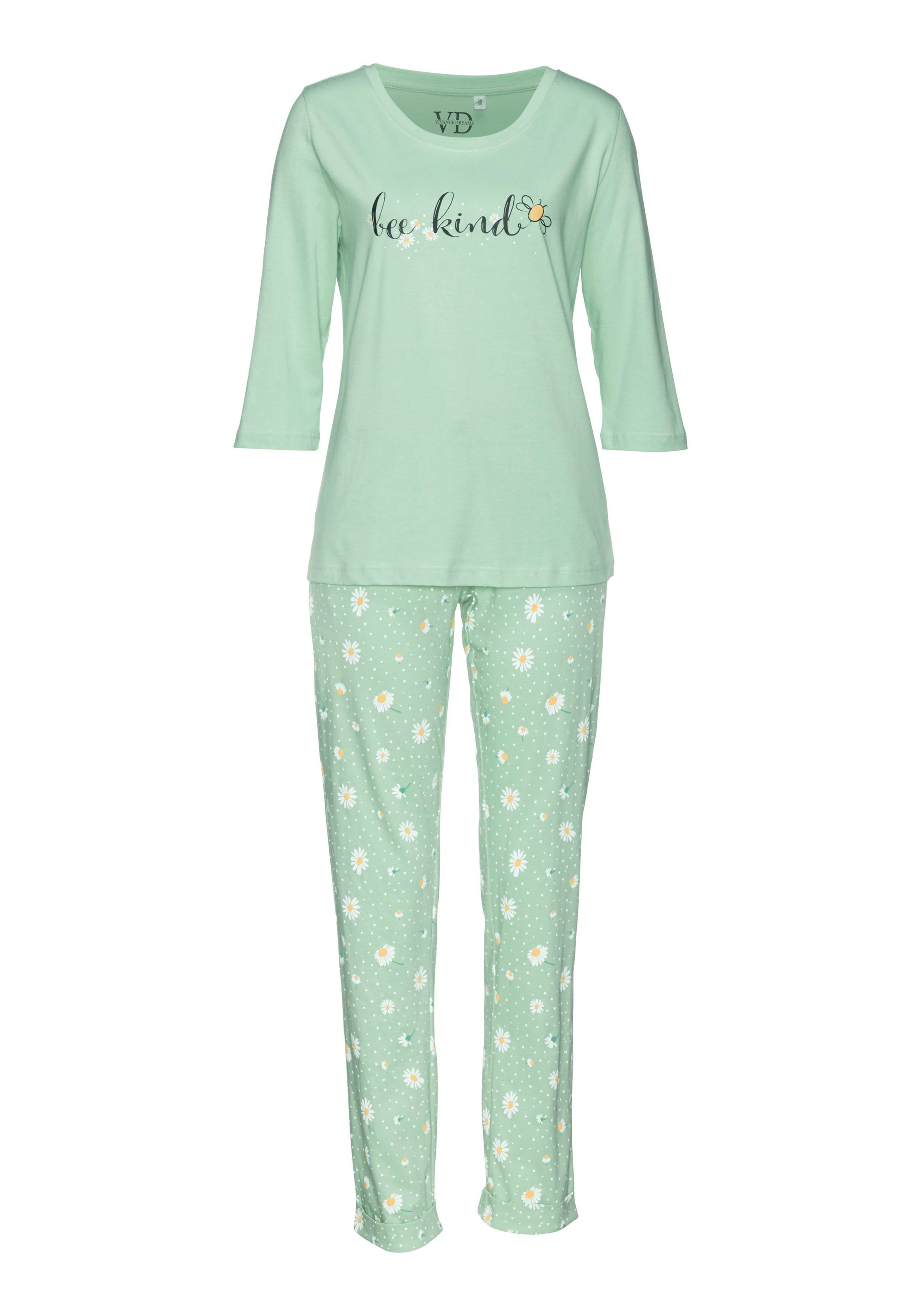 Stück) tlg., (2 jade-gemustert Gänseblümchen-Druck Dreams Vivance Pyjama 1 mit