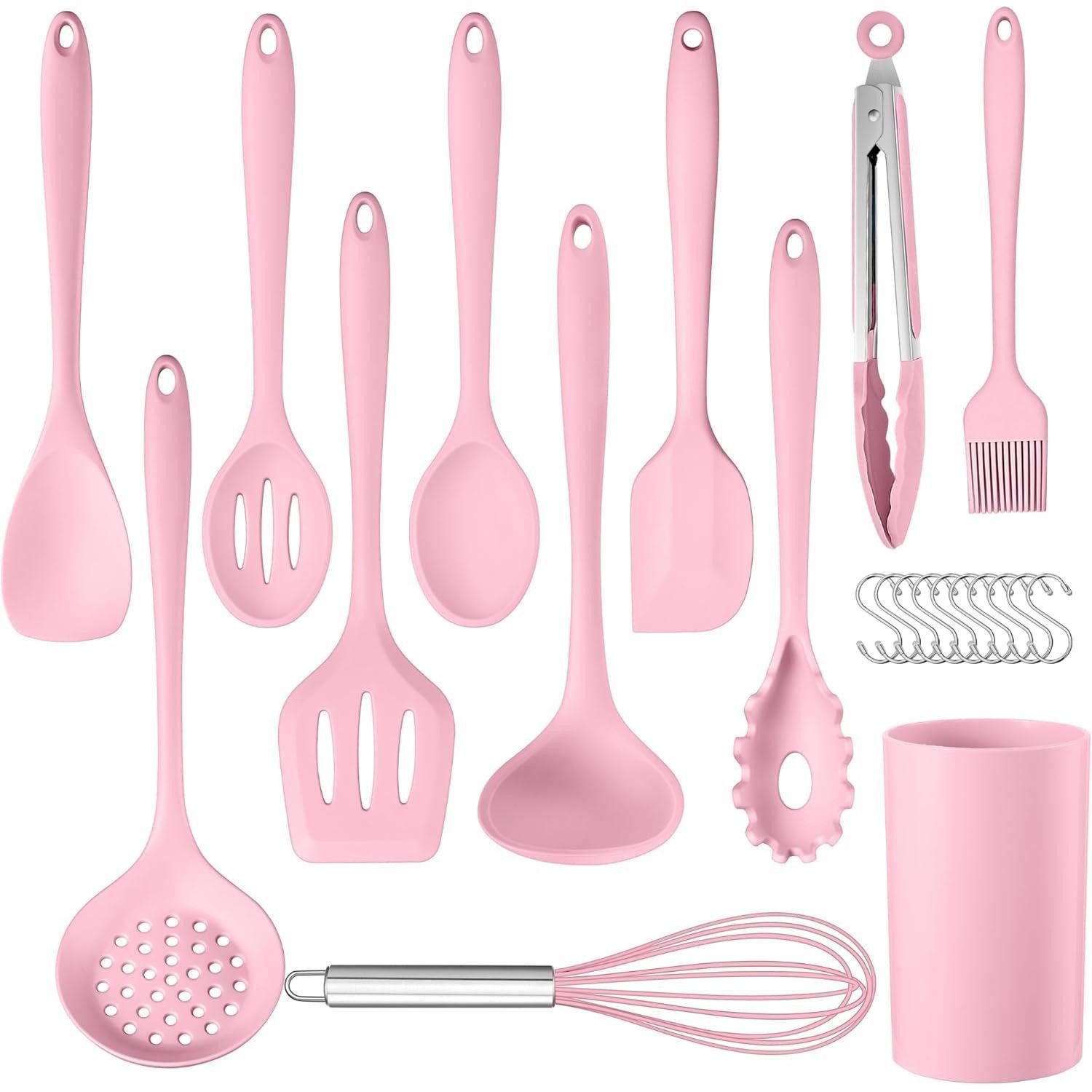 LuxusKollektion Kochbesteck-Set Küchenhelfer Silikon 22teilig Kochbesteck Utensilienhalter Rosa