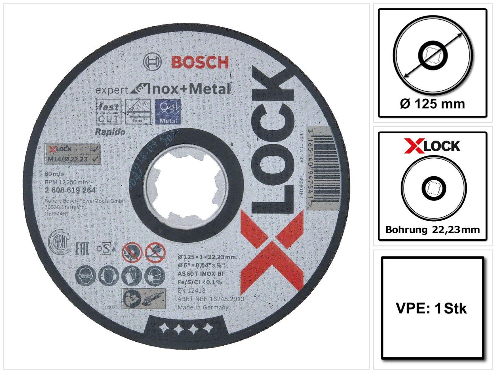 Bosch Professional Trennscheiben Expert for Inox & Metal Trennscheibe X-LOCK 125 x 22,23 mm (26086192
