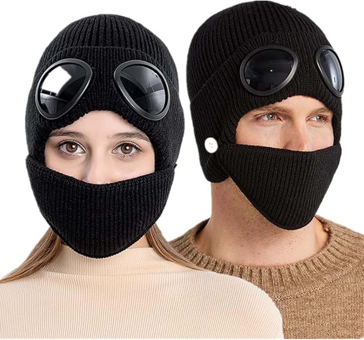 trends for living Strickmütze Strickmütze Goggle Beanie Winddicht Warme Fleecefutter Strickbrille