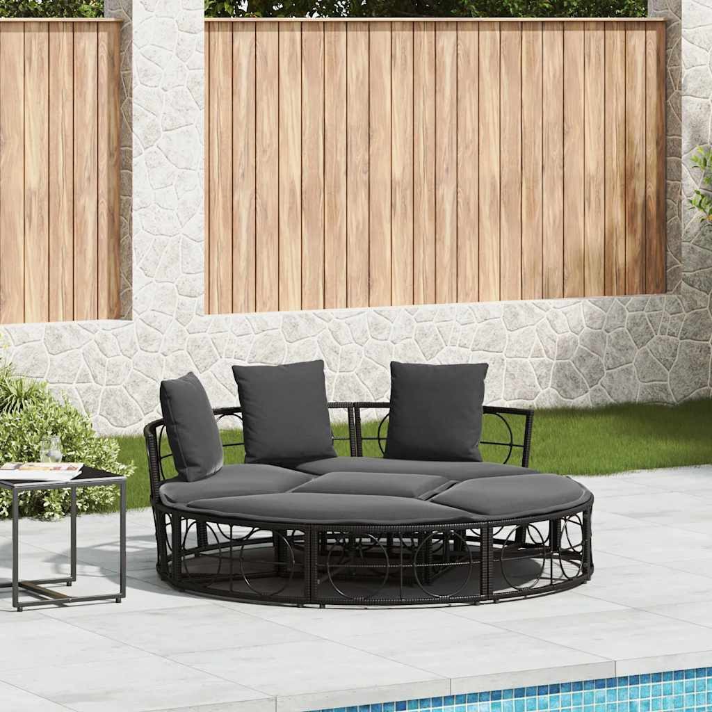 vidaXL Bett Outdoor-Loungebett ohne Dach Schwarz Poly Rattan