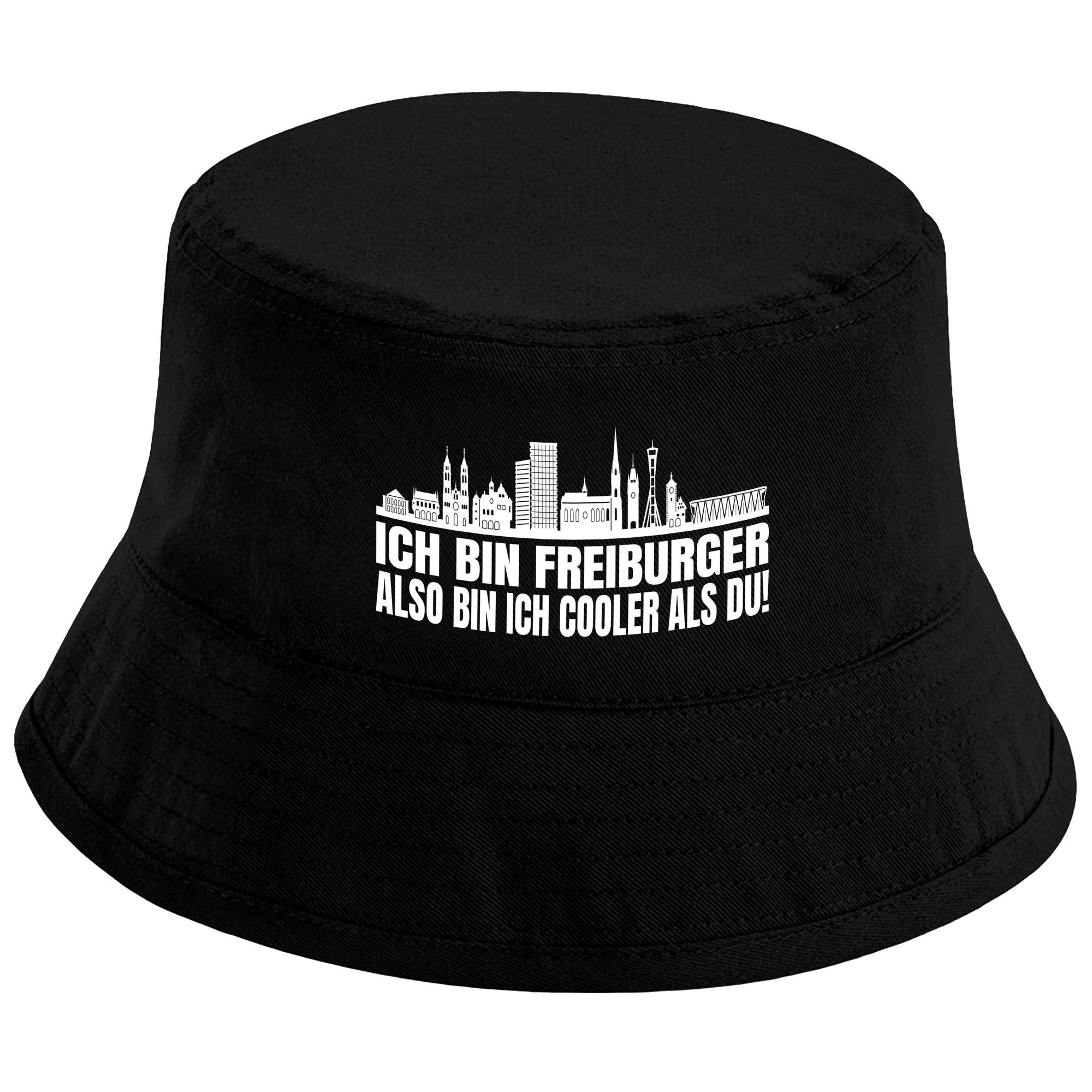 Herzbotschaft Sonnenhut Bucket Hat Ich bin Freiburger also bin ich cooler als du! (Unisex Einheitsgröße, Sommerhut mit Spruch, Festivalhut, Fischerhut) für Damen & Herren