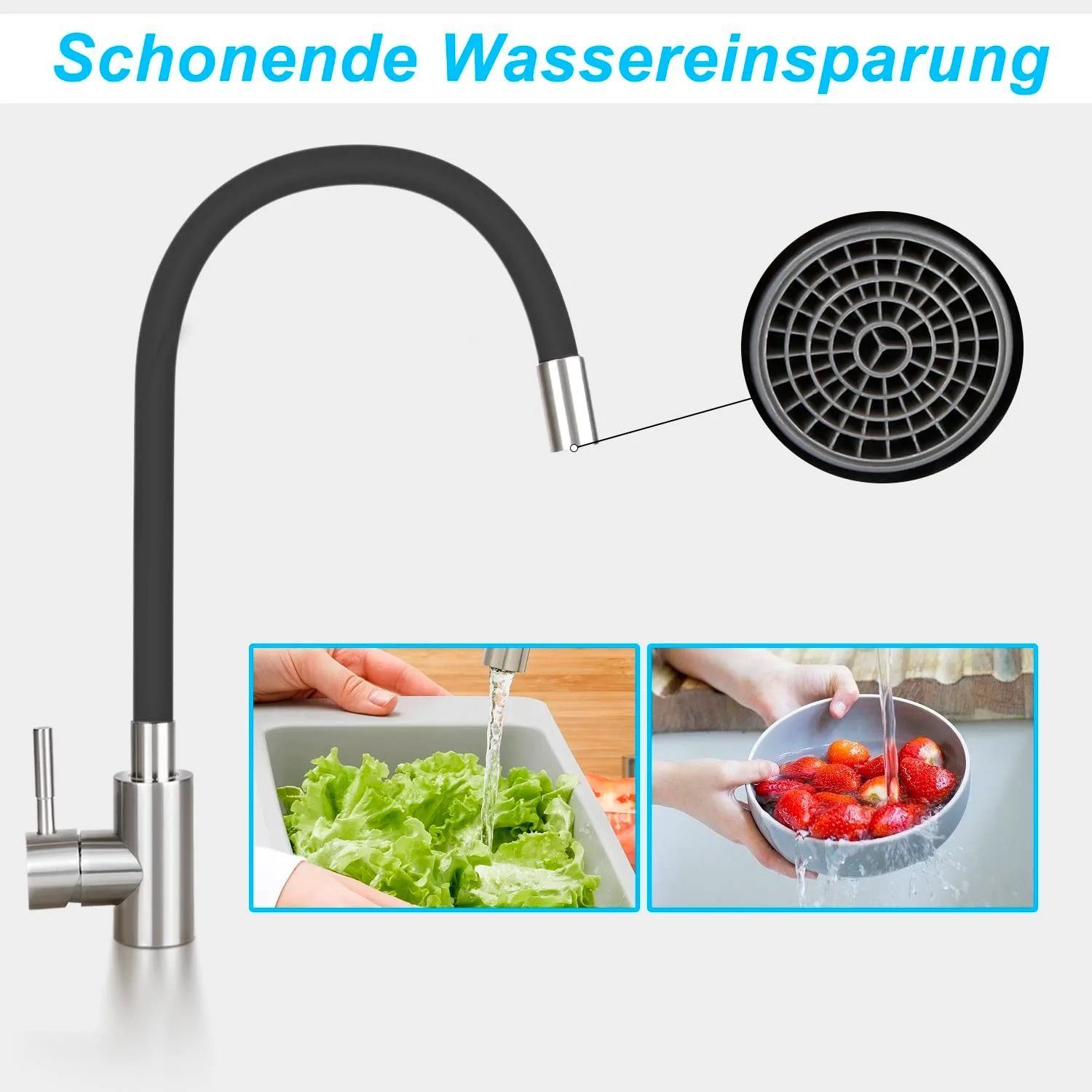 Nettlife Küchenarmatur Küche wasserhahn 360° Schwenkbar Spültischarmatur Hochdruck (Mischbatterie) Silikon, Edelstahl
