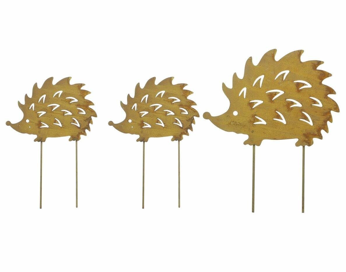 Gartenstecker Igel Rost 3-teilig Garten Figur Metall Deko Skulptur