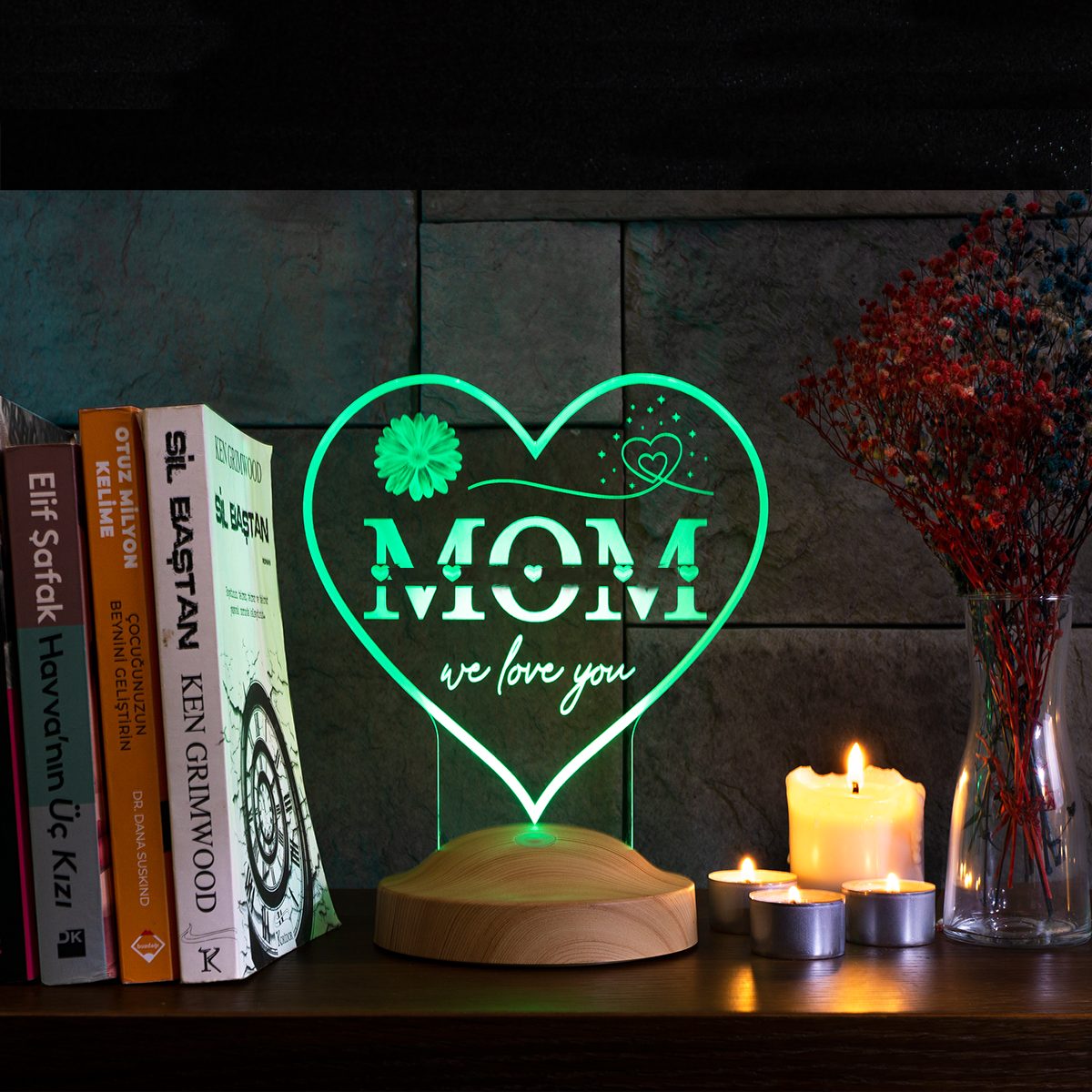 Geschenkelampe LED Nachttischlampe MOM Herz Nachtlicht Geschenke Mama Lampe zum Muttertag, LED fest integriert, Mutter, Geschenk zum Muttertag