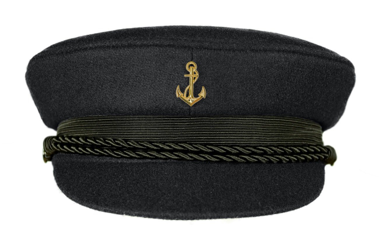 MADSea Schiebermütze Elbsegler mit Motivpin Anker goldfarben mit Zierband und Kordel