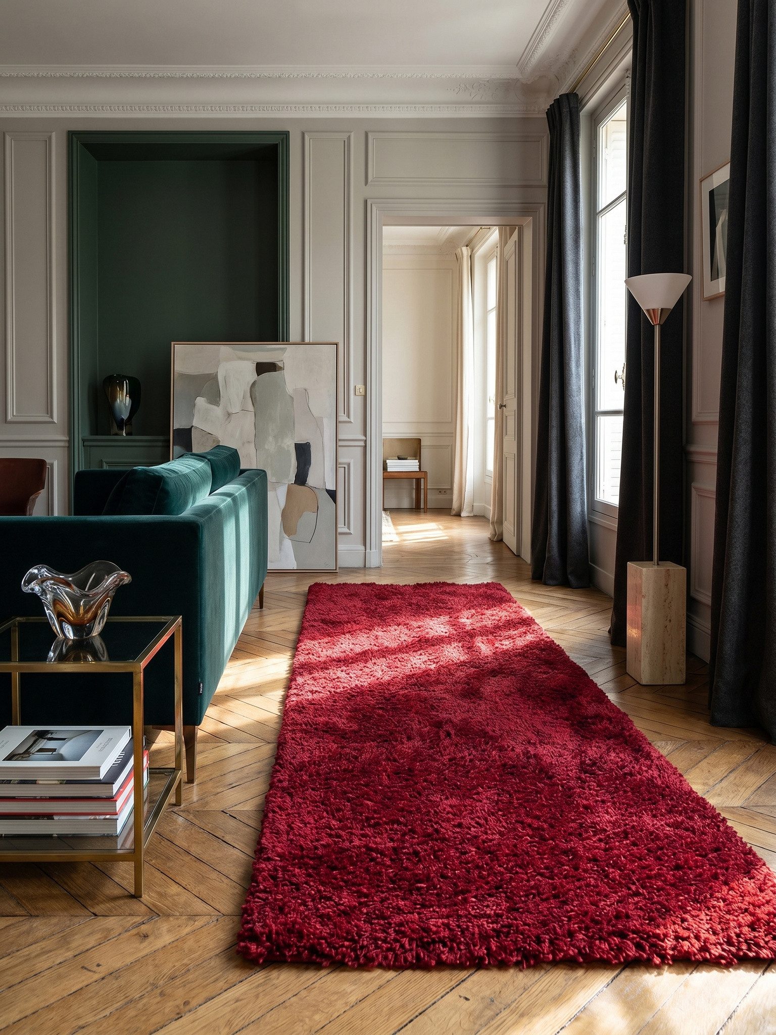 KADIMA DESIGN Teppich Unifarben Polypropylen Wohnzimmer Shaggy Teppich Hochflor, Läufer, Höhe: 32 mm, Handwäsche, Rücken aus Jute, Gekettelt, 48500 Points/m2, 60x110cm