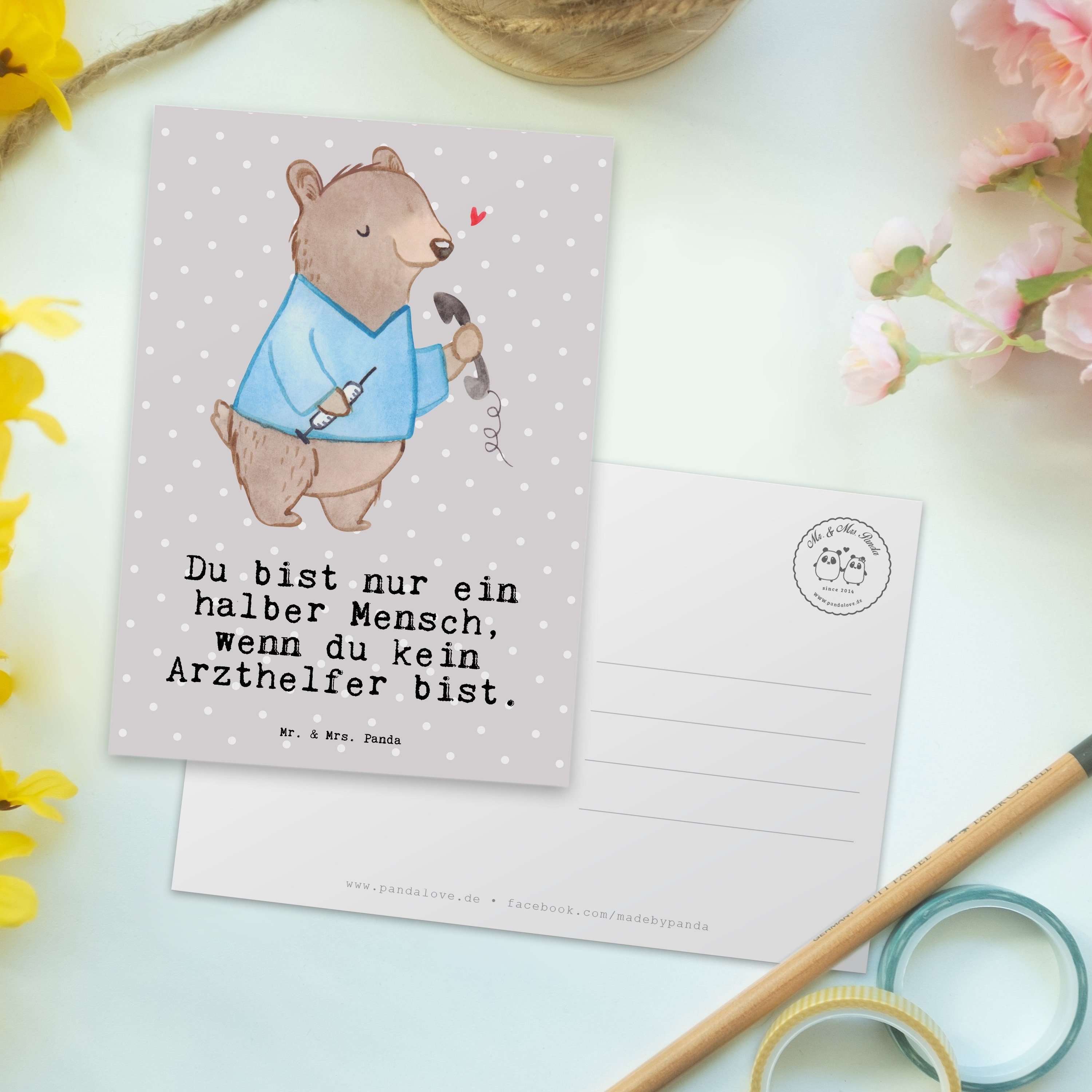 Herz Geburtstagskarte, Mr. Mrs. mit - & Panda Pastell Geschenk, Postkarte Arzthelfer Grau Gesc -