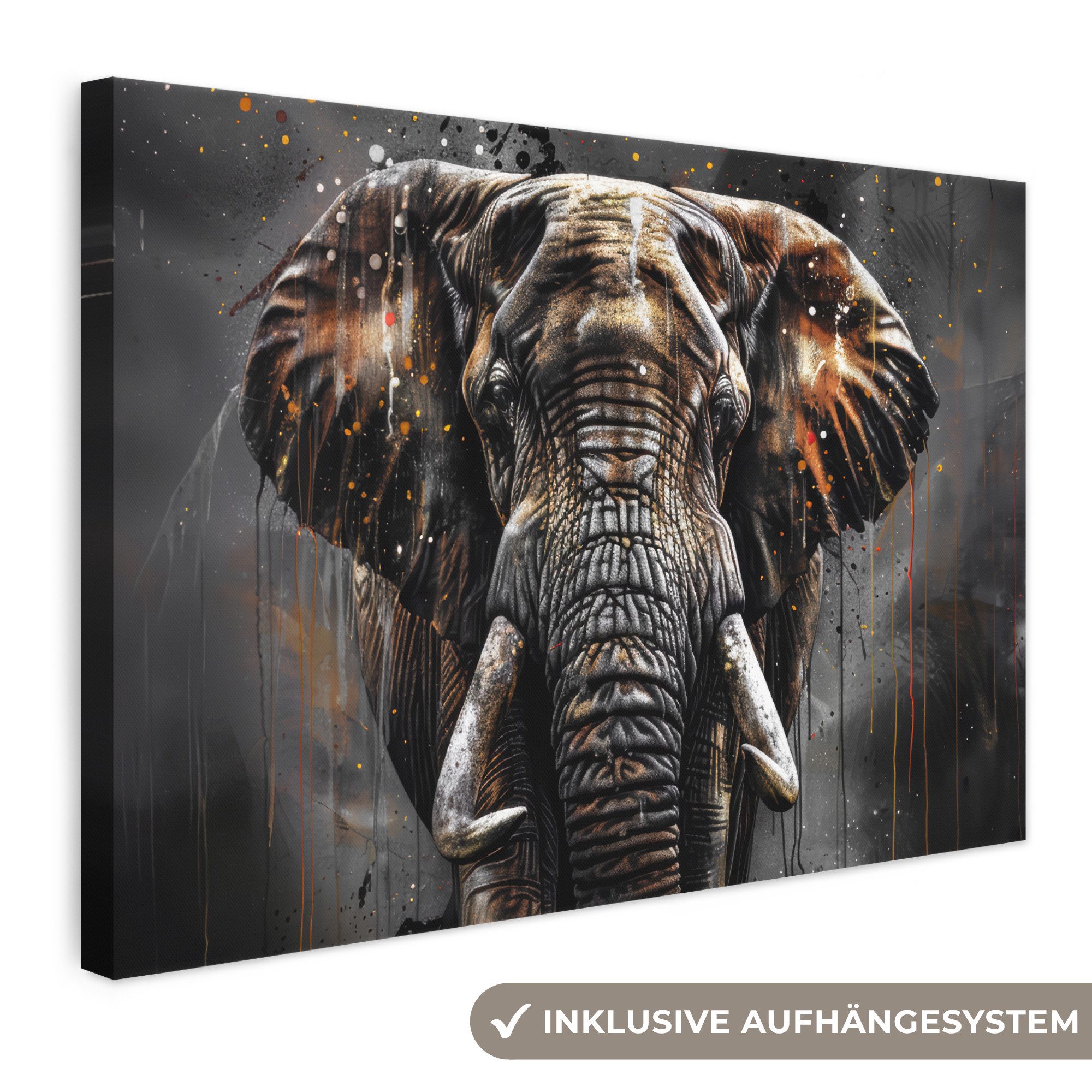 OneMillionCanvasses® Leinwandbild Elefant - Aquarell - Wildtiere - Luxus, Fotodruck (1 St), Leinwand Bilder Klein, Wand Dekoration Aesthetic 30x20 cm