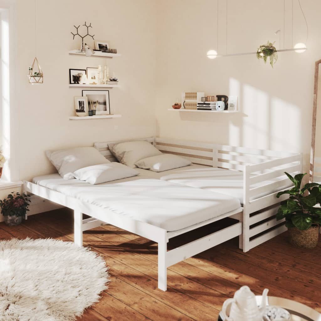 vidaXL Bett Ausziehbares Tagesbett 2x(90x200) cm Weiß Massivholz Kiefer
