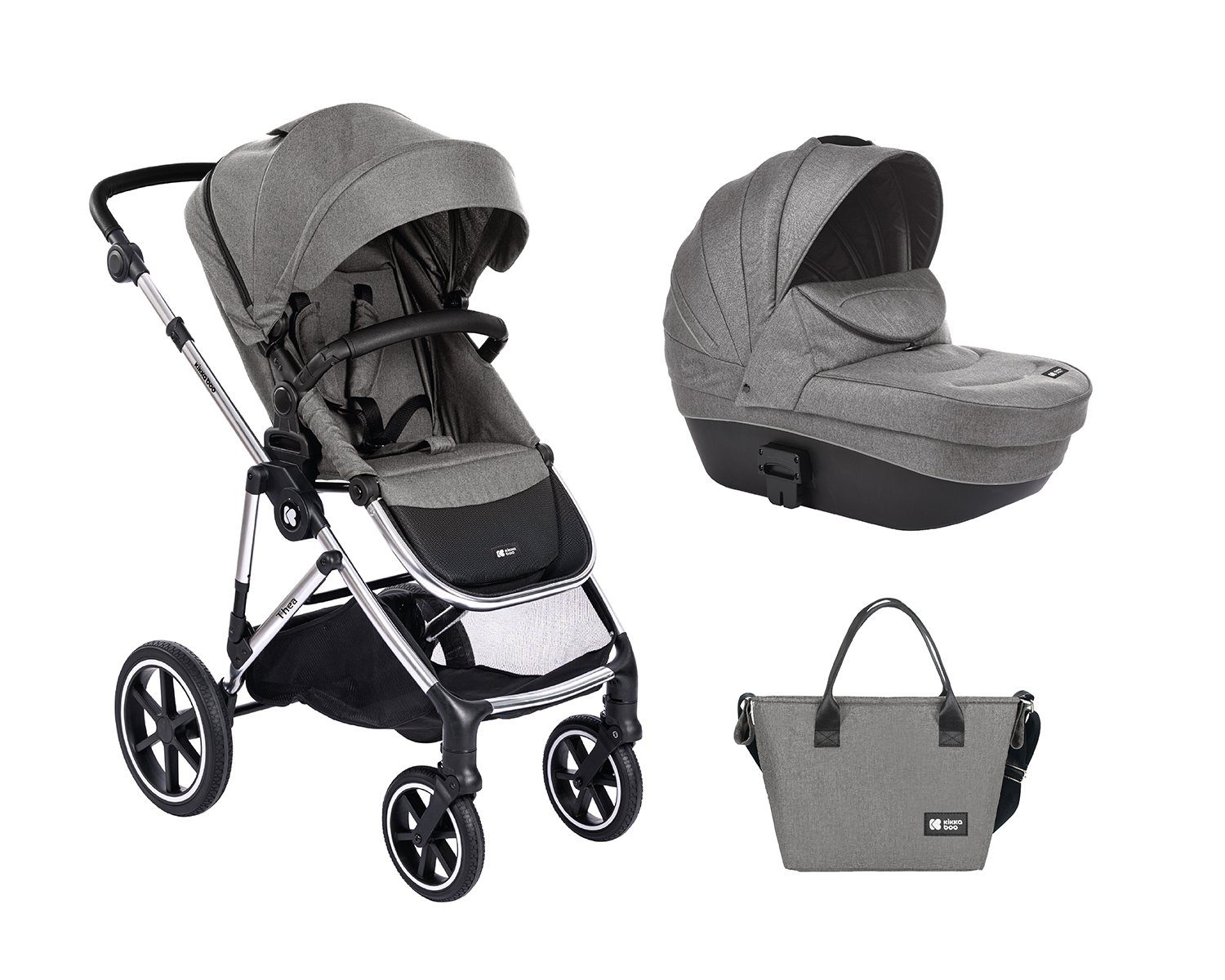 Kikkaboo Kombi-Kinderwagen Kinderwagen Thea 2 in 1, Babywanne, Wickeltasche, Fußabdeckung, Korb