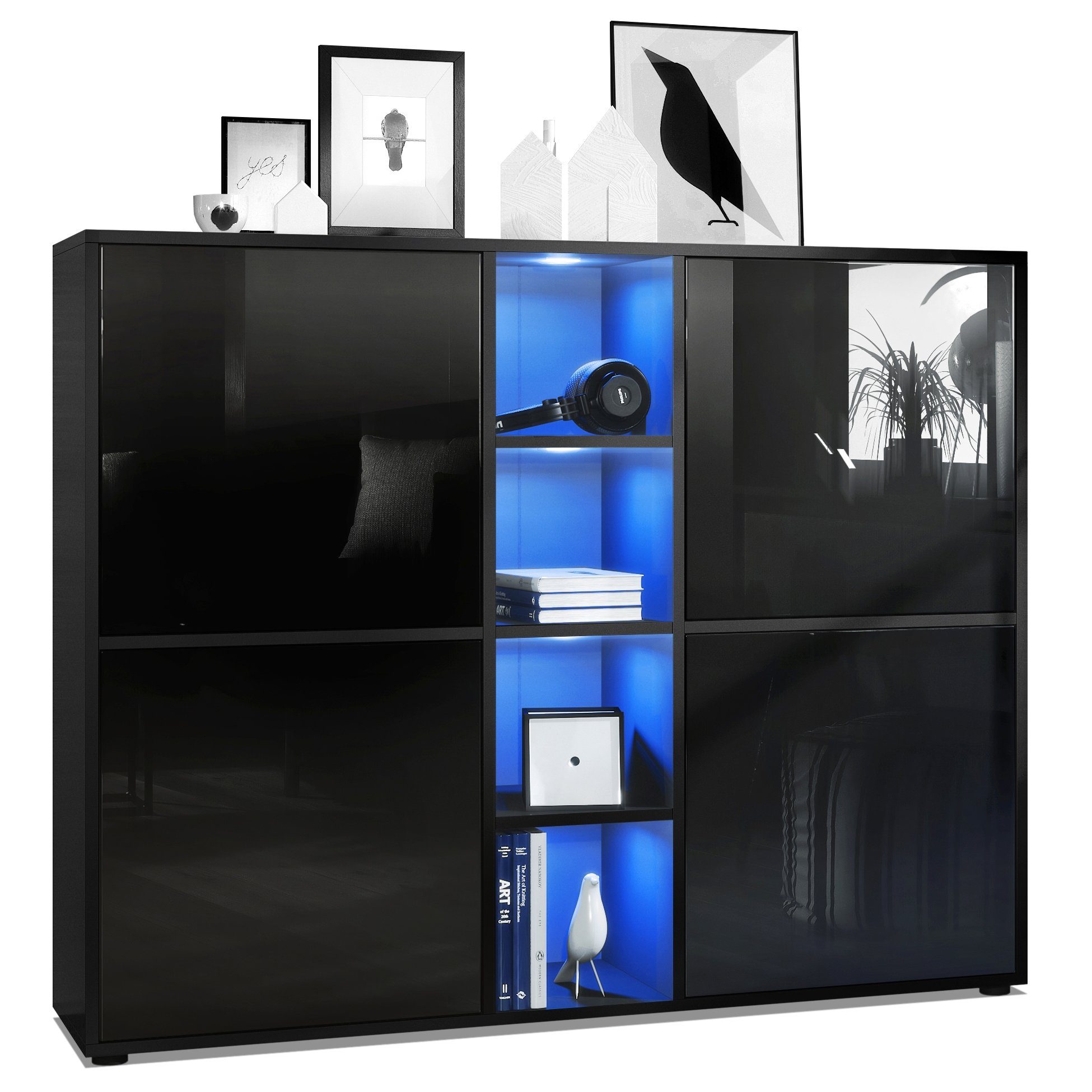Vladon Highboard Cuba V3 (Highboard, mit 12 Fächern, inkl. RGB LED Beleucht günstig online kaufen