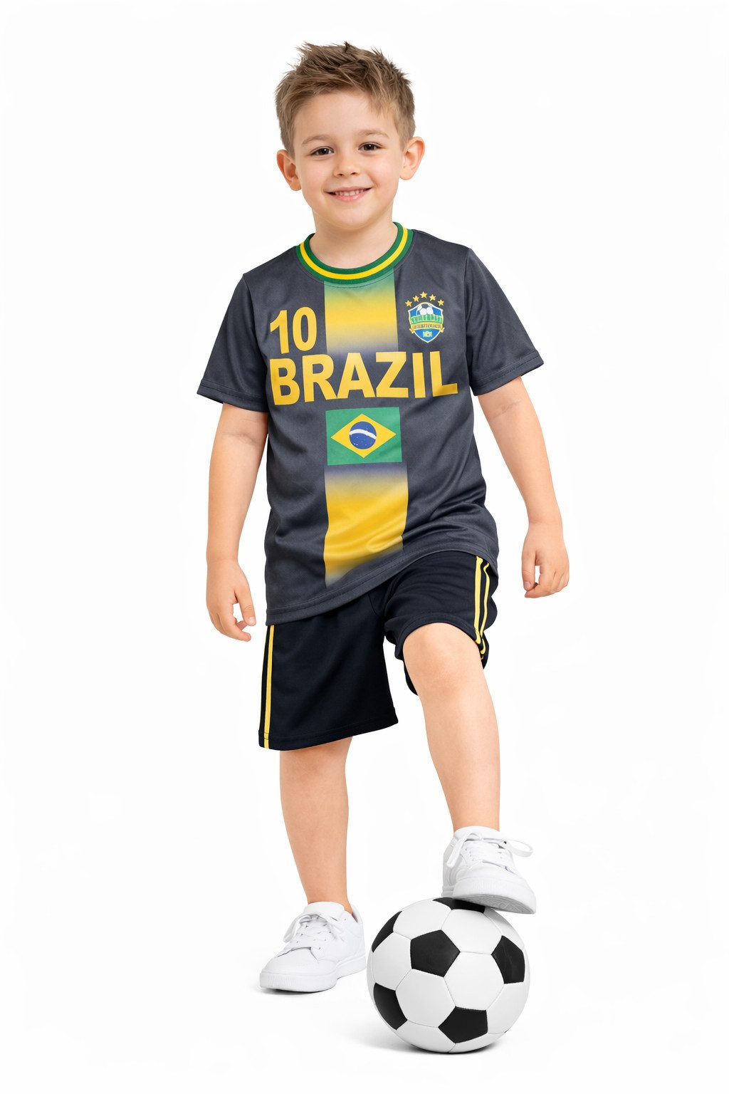 Fashion Boy Fußballtrikot Fussball Fan Set Brasilien, Brazil, Trikot + Shorts, JS293e (Set, T-Shirt + Shorts)