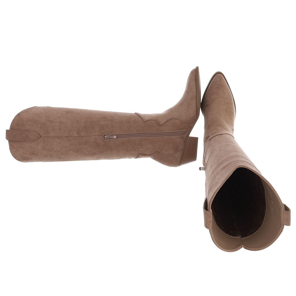 Ital-Design Stilvolle Stiefeletten mit Verzierung für Damen Westernstiefel (90927556) Blockabsatz Flache Stiefel in Hellbraun