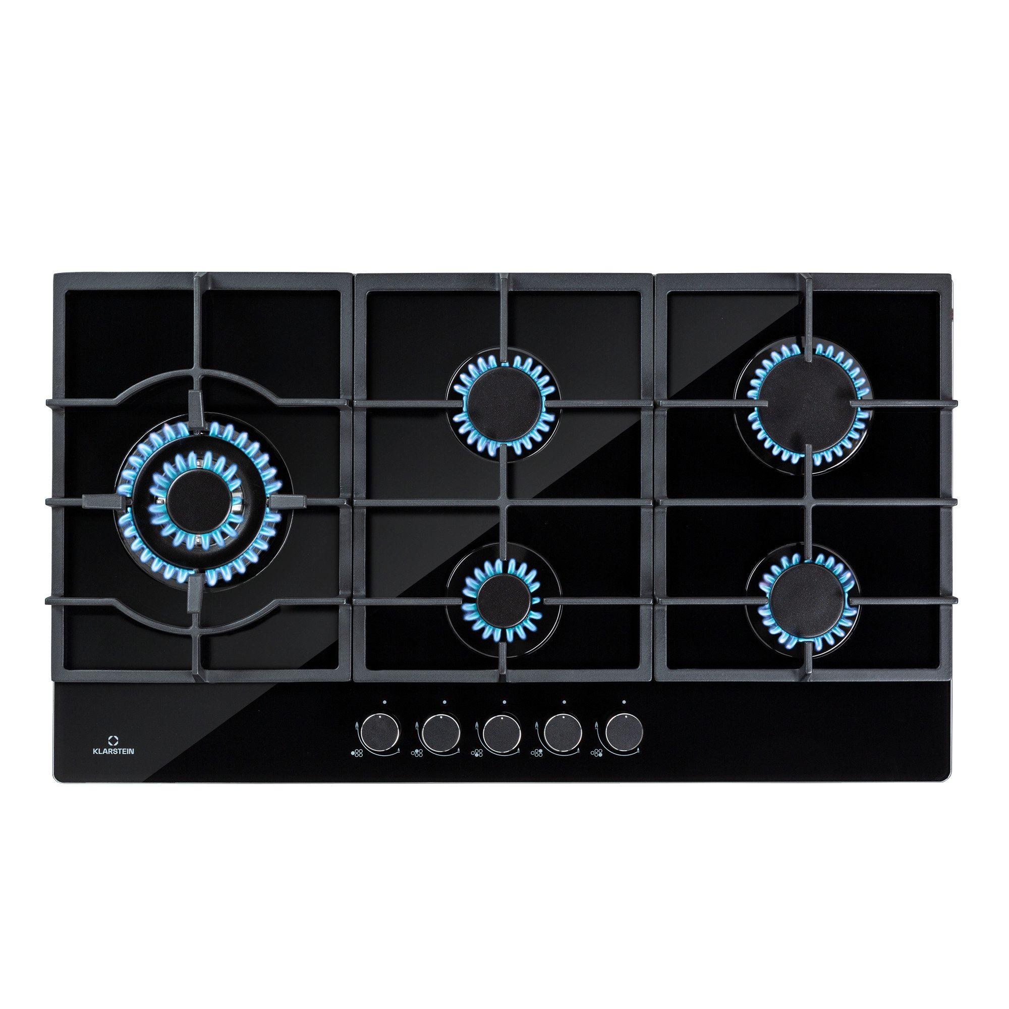 Klarstein Gas-Kochfeld Ignito Chef Edition Gaskochfeld 5-flammig 11,1 kW Glaskeramik schwarz, Einbau Gas Kochfeld 5 Platten Herdplatte Kochplatte Einbaukochfeld