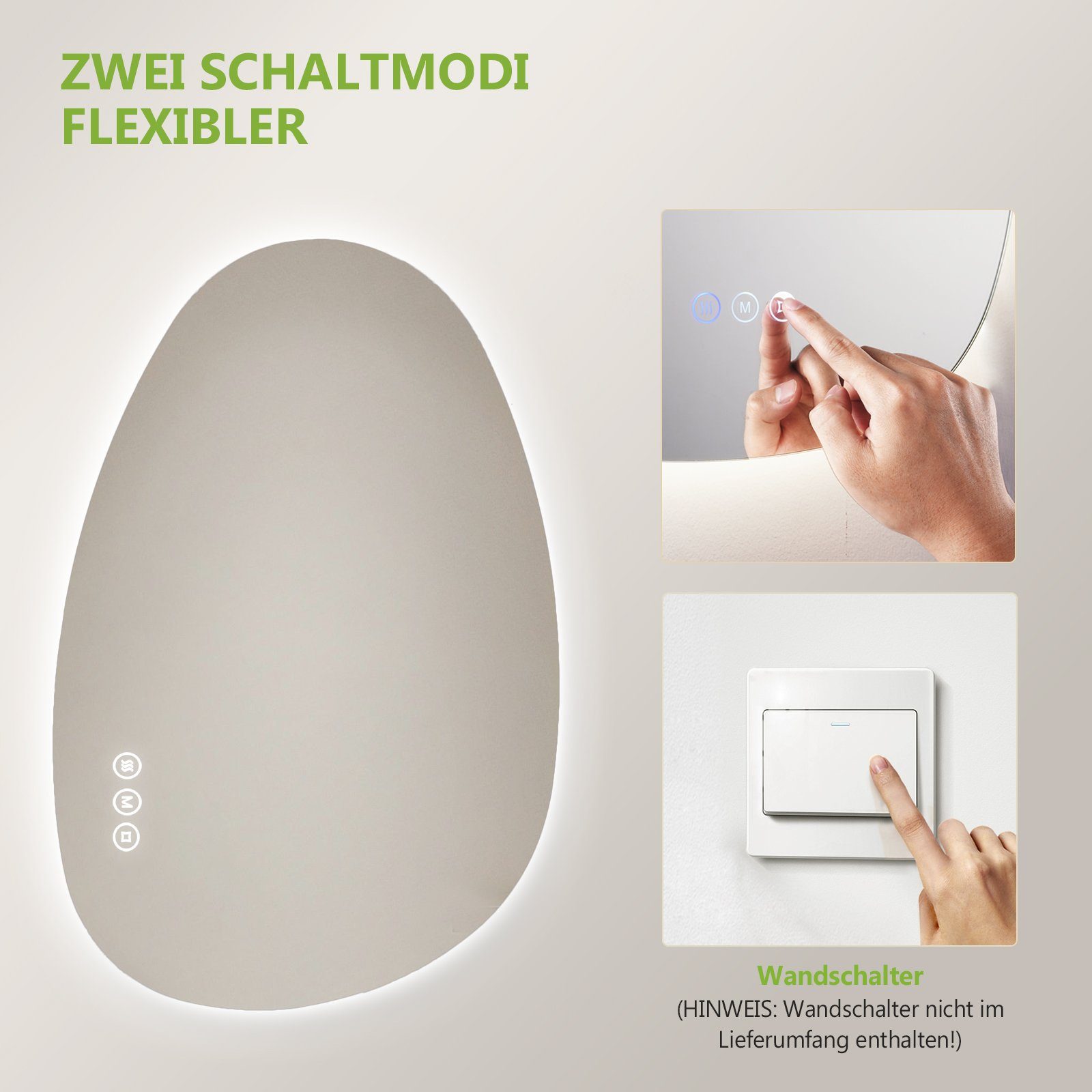 S'AFIELINA Badspiegel mit Lichtfarben Memory-Funktion Wandspiegel und und Beleuchtung 3 LED Anti-Beschlag- Dimmbar