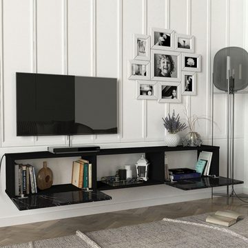 en.casa Lowboard, »Paltamo« Fernsehschrank 180x31x29,5cm Marmor, schwarz, 5cm Marmor, schwarz