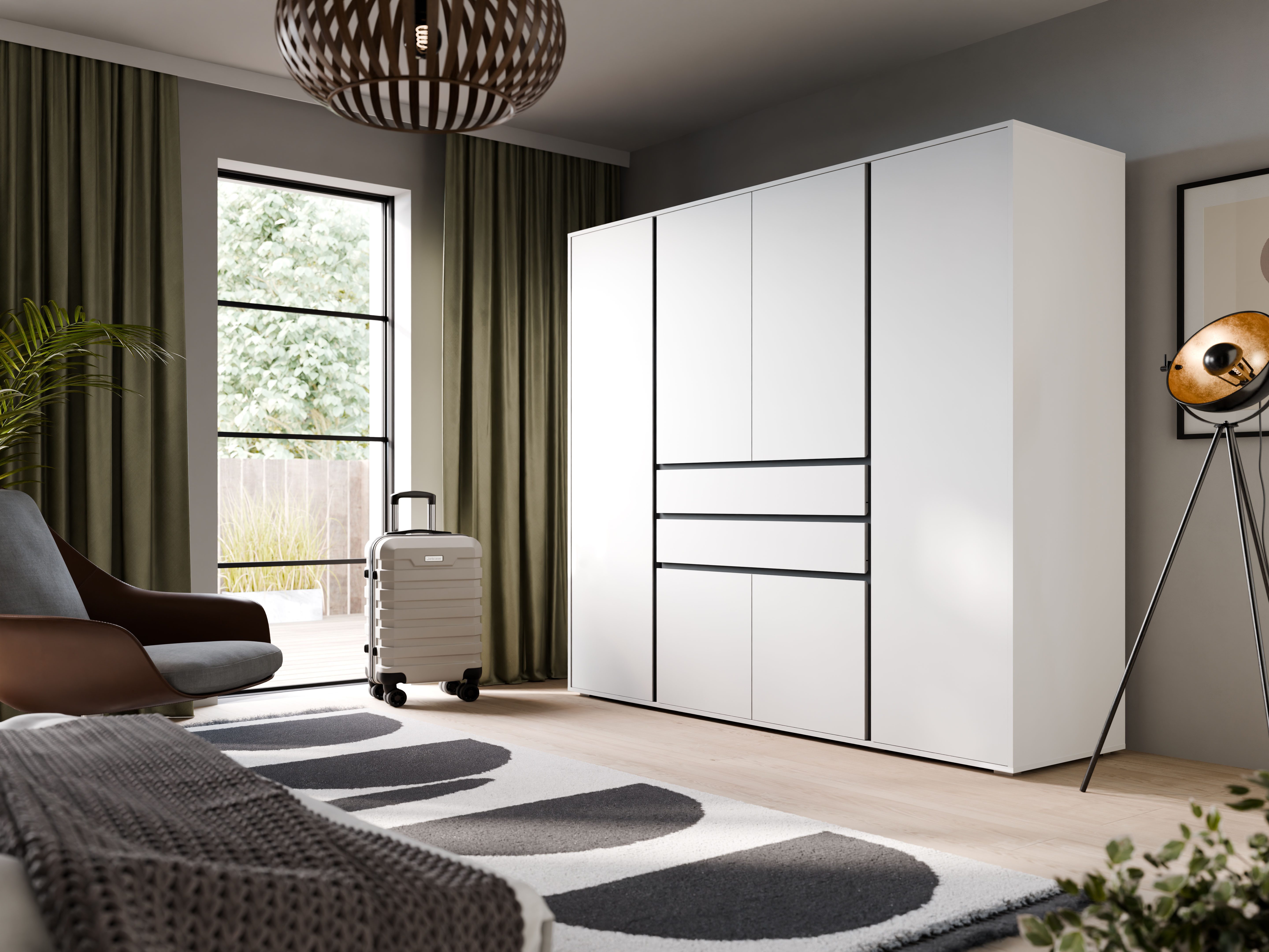 Home affaire Kleiderschrank NULA, Schlafzimmerschrank, Garderobe, Schrank (1-St., in verschiedenen Ausführungen und Farben erhältlich) 6 Türen, 2 Schubkästen, 1 E-Boden, 6 K-Böden, 1 Kleiderstange