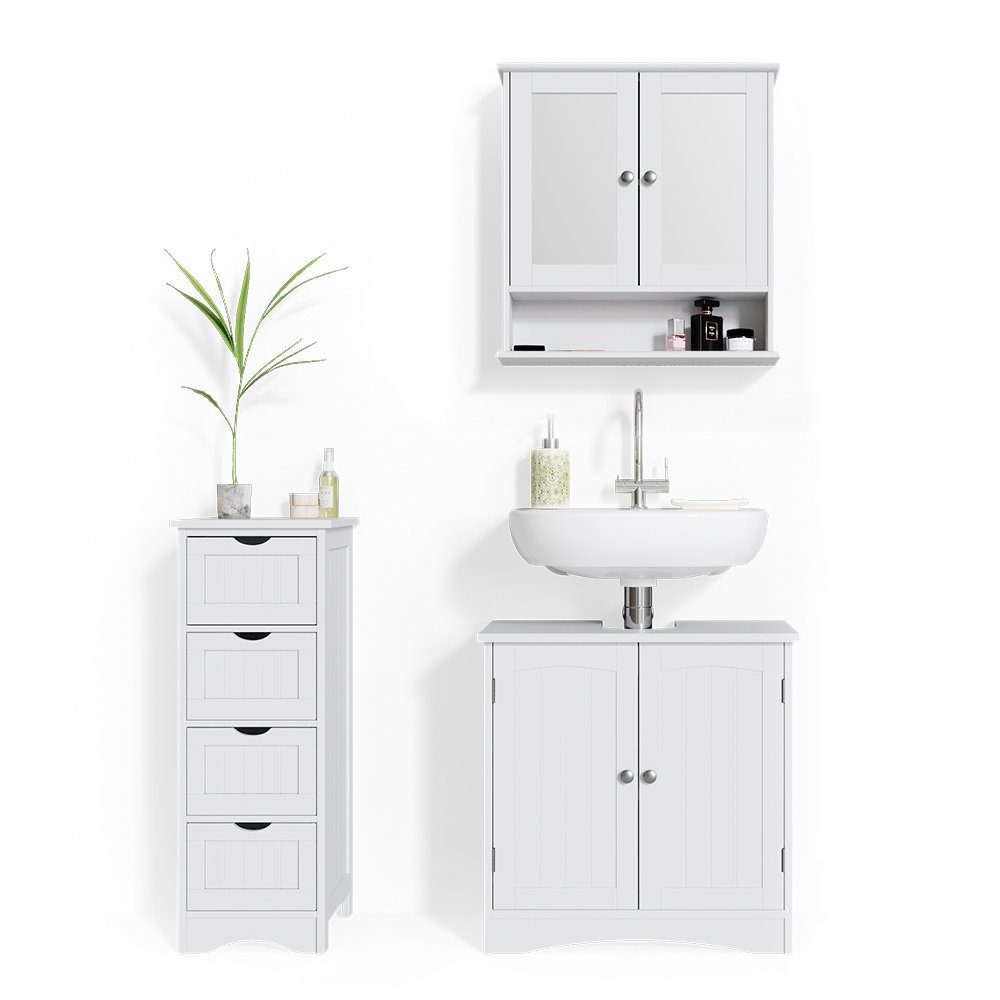 Set) Weiß (3-er Badezimmerset 3, 3-St., 3-er Set Landhausstil Vicco Bianco Badmöbel-Set im Set,