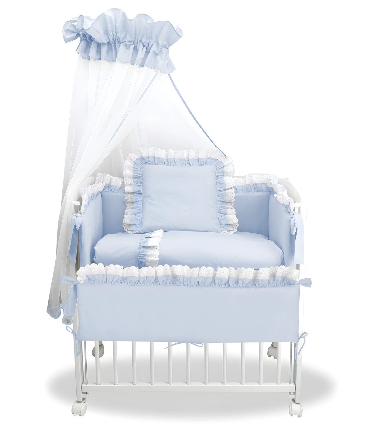 Babyhafen Beistellbett BABY Komplettbett Royal BLAU, Spitze-Weiß Stubenbett günstig online kaufen