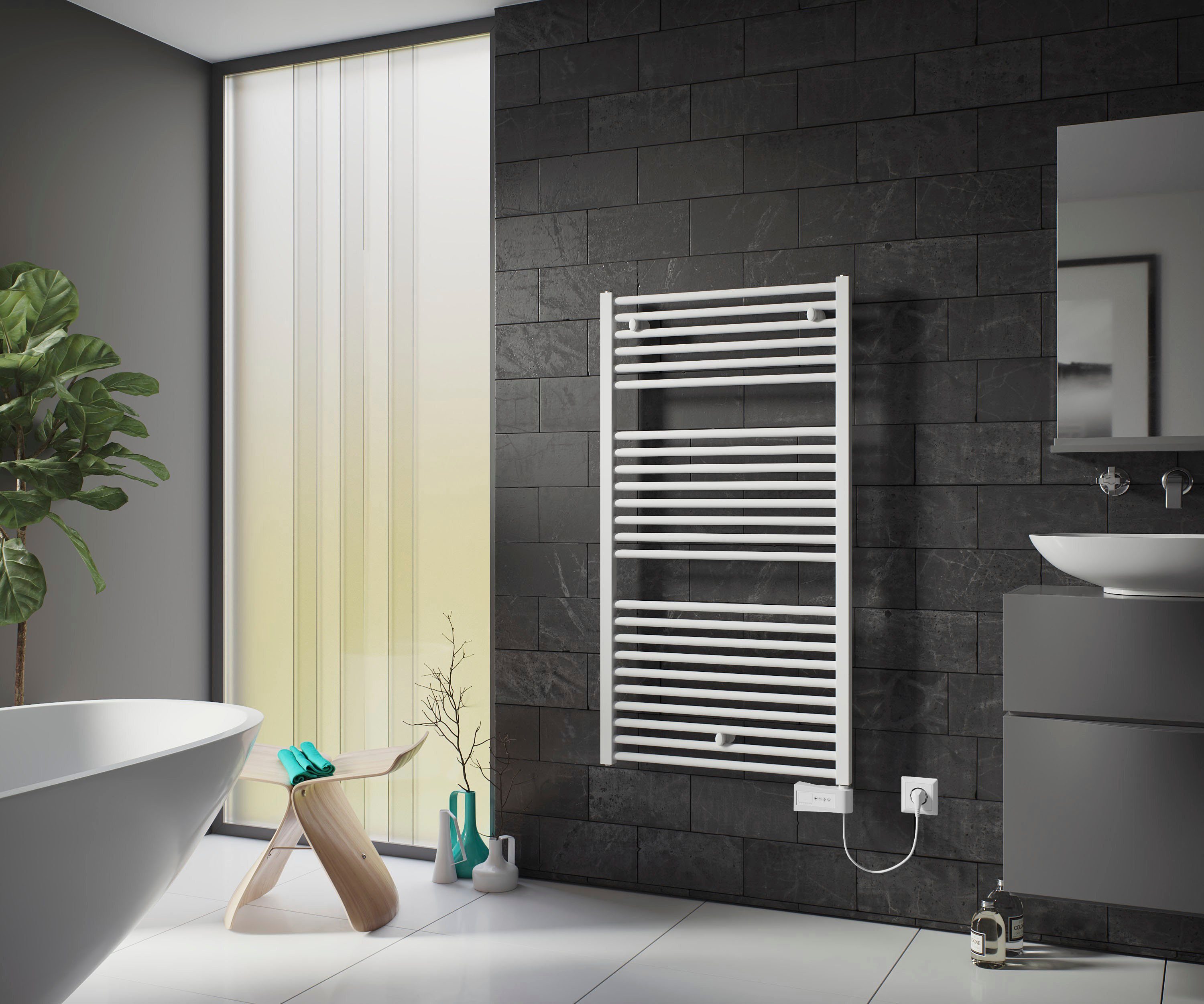 Ximax Elektrischer Badheizkörper Centrino, 720 mm x 500 mm, 300 Watt, Heizstab Typ 6, Weiß