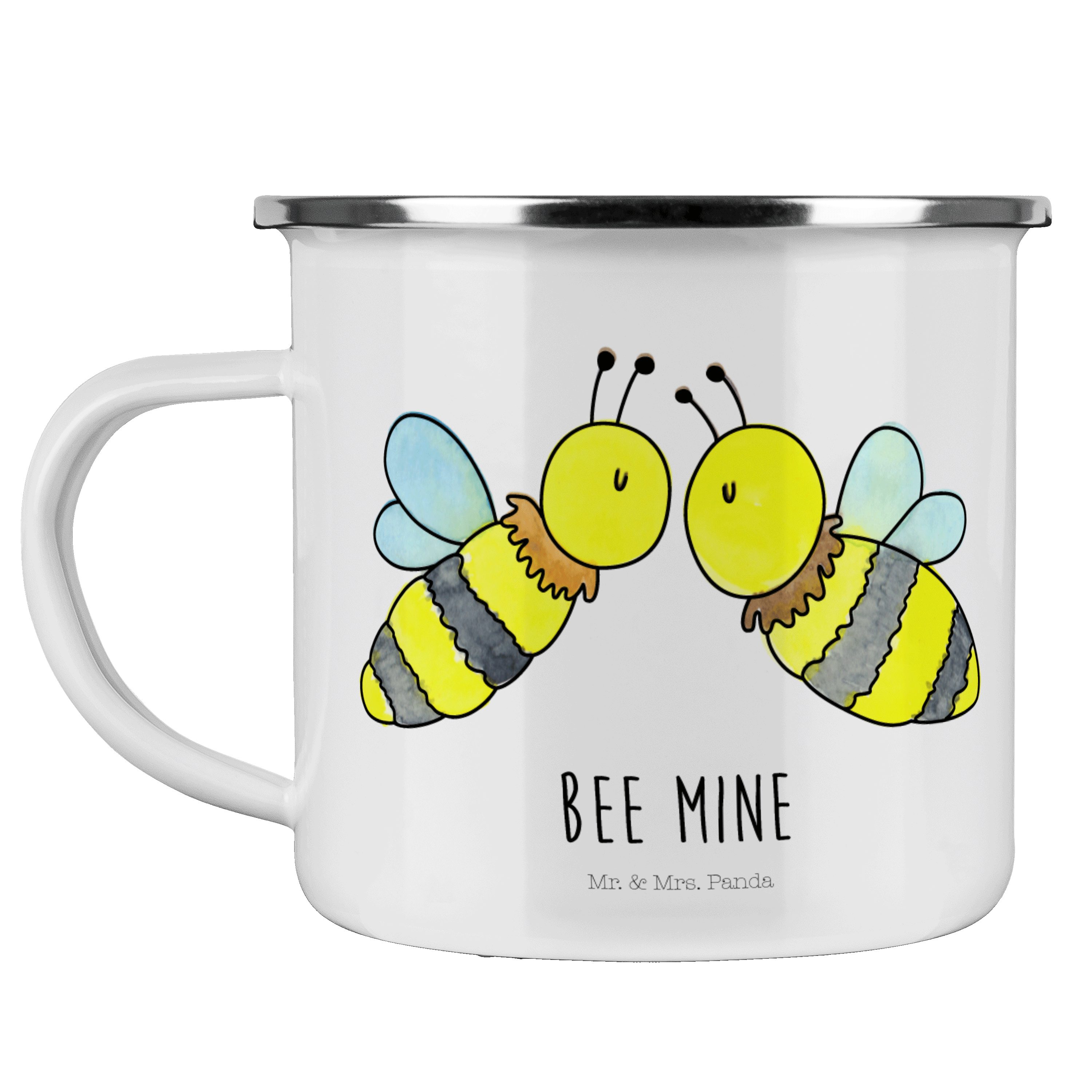 Mr. & Mrs. Panda Becher Biene Liebe - Weiß - Geschenk, Edelstahl Trinkbecher, Metalltasse, Em, Emaille | Becher