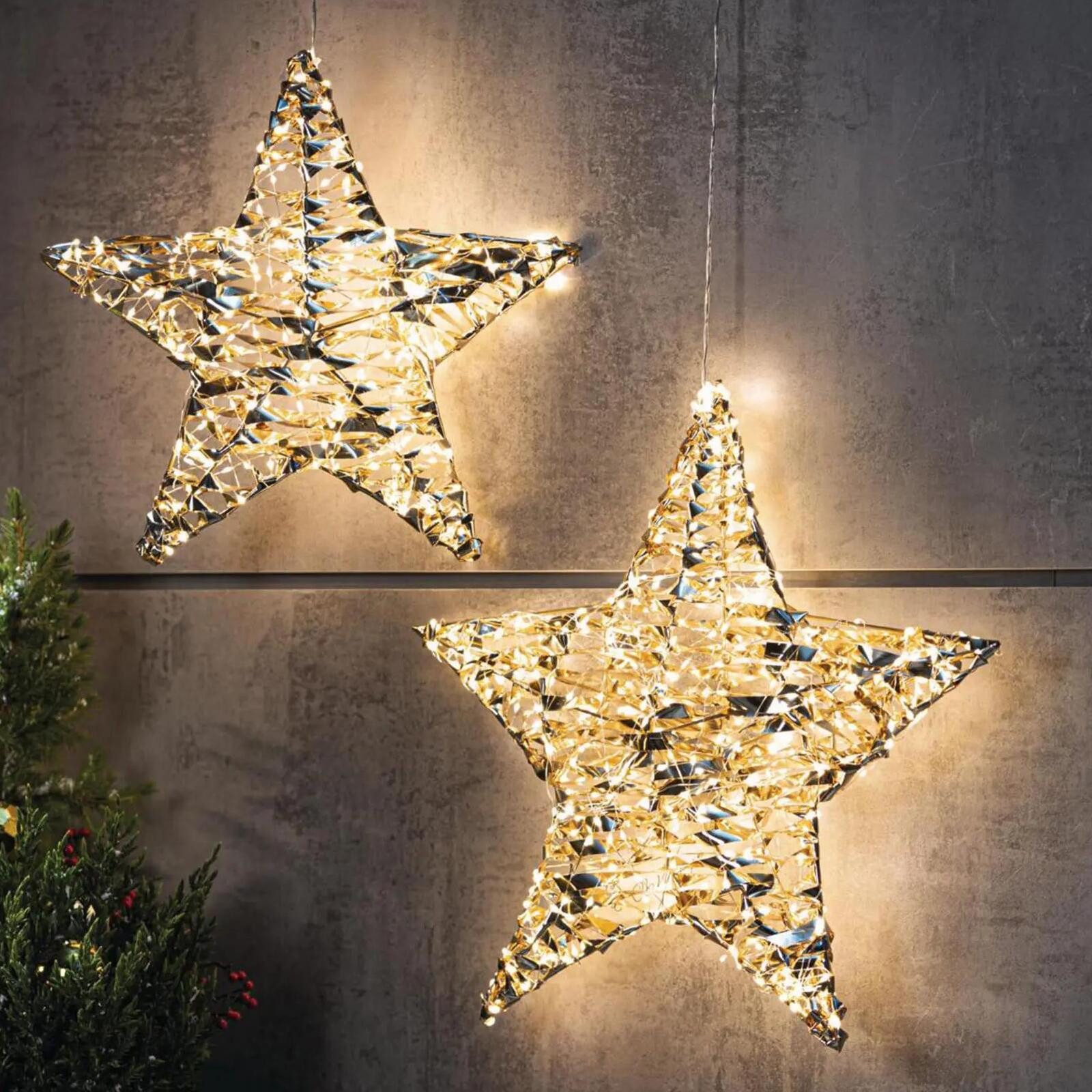 Dekoleidenschaft LED-Stern für außen "Golden" 200 / 400 Lichter, Timer, Outdoor Weihnachtsdeko, Leuchtstern, Timer, LED fest integriert, aus Metall & Kunststoff, gold, Gartendeko für Draußen, Winterdeko