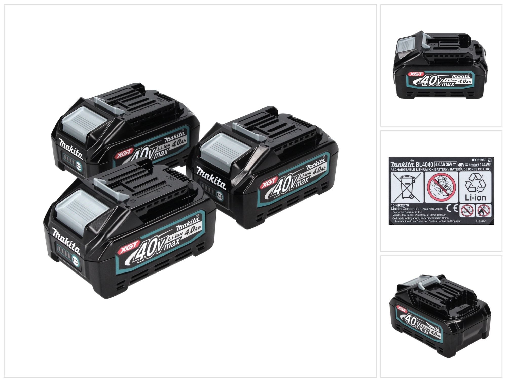 Makita Akku Set 3x BL 4040 40 V max. 4,0 Ah XGT Li-Ion Akku (3x 191B26-6) Akkupacks
