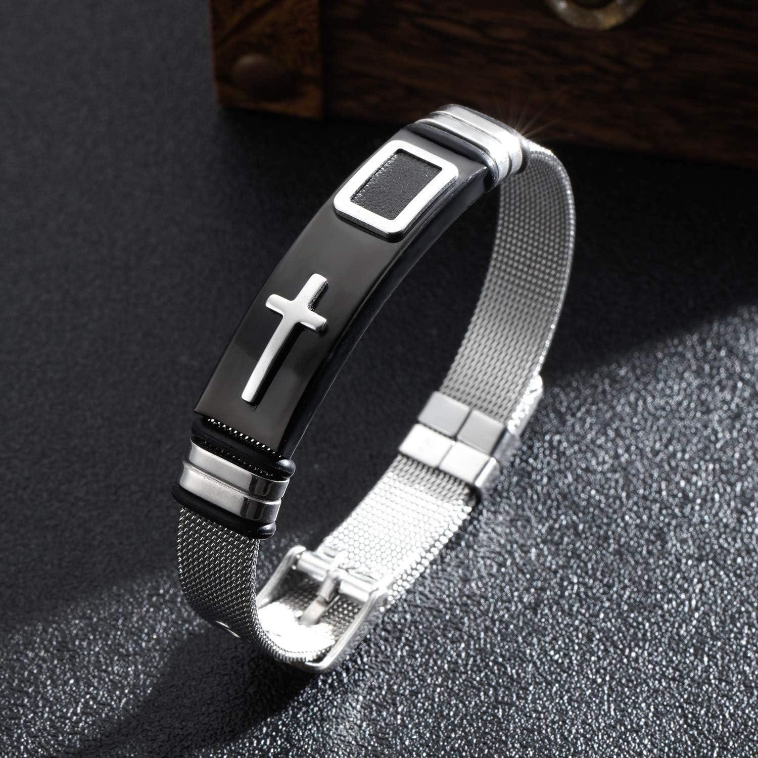 LuxusKollektion Armreif Herren Edelstahl Armband Einstellbar Mesh Armreif Kreuz Silber