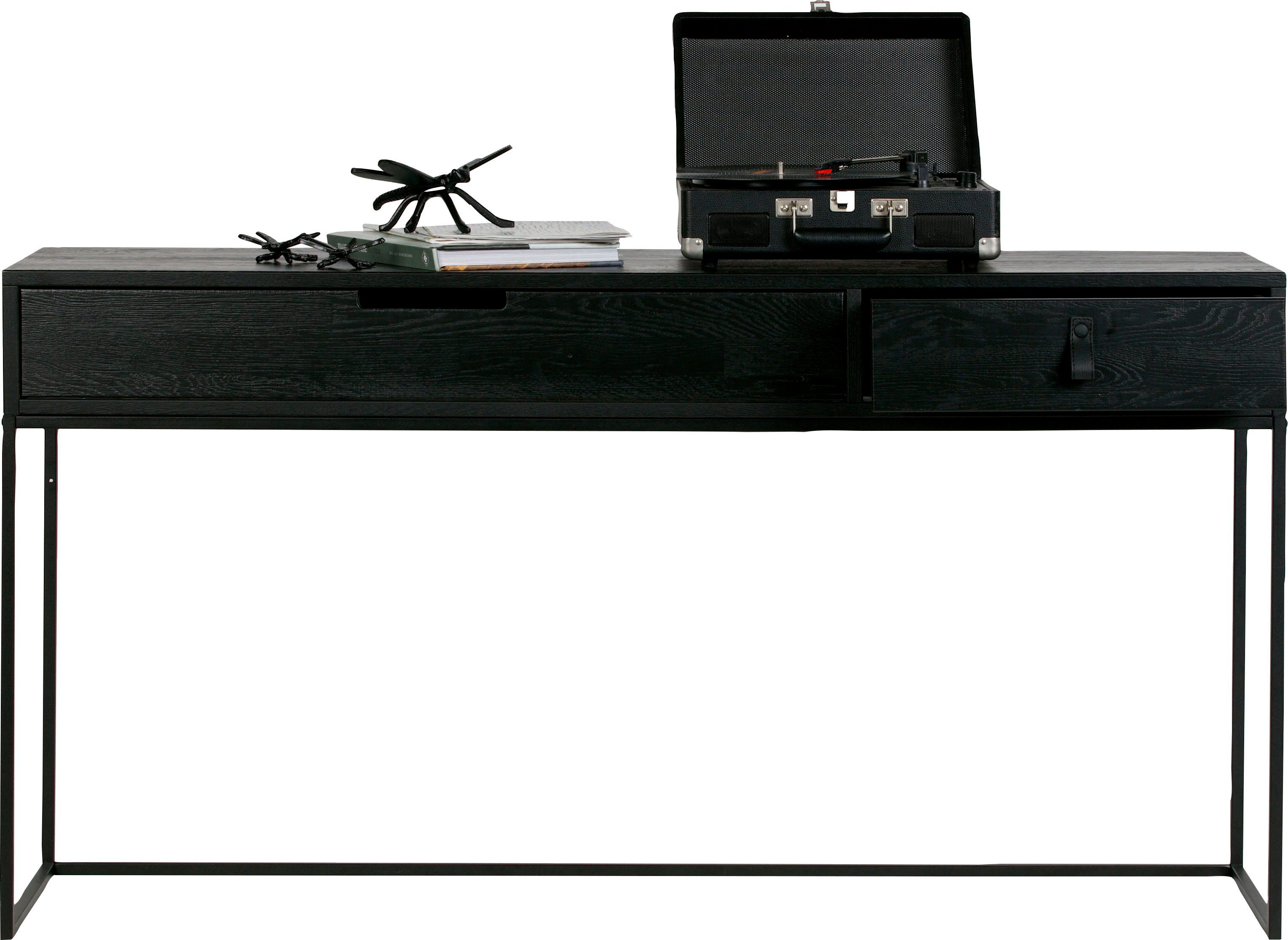 WOOOD Konsolentisch Silas FSC®-Eschenholz gebürstet Metallgestell, H 74 x B 140 x T 40 cm, Mit Griffaussparung und Ledergriff, sichtbare Maserung, pfleigleicht