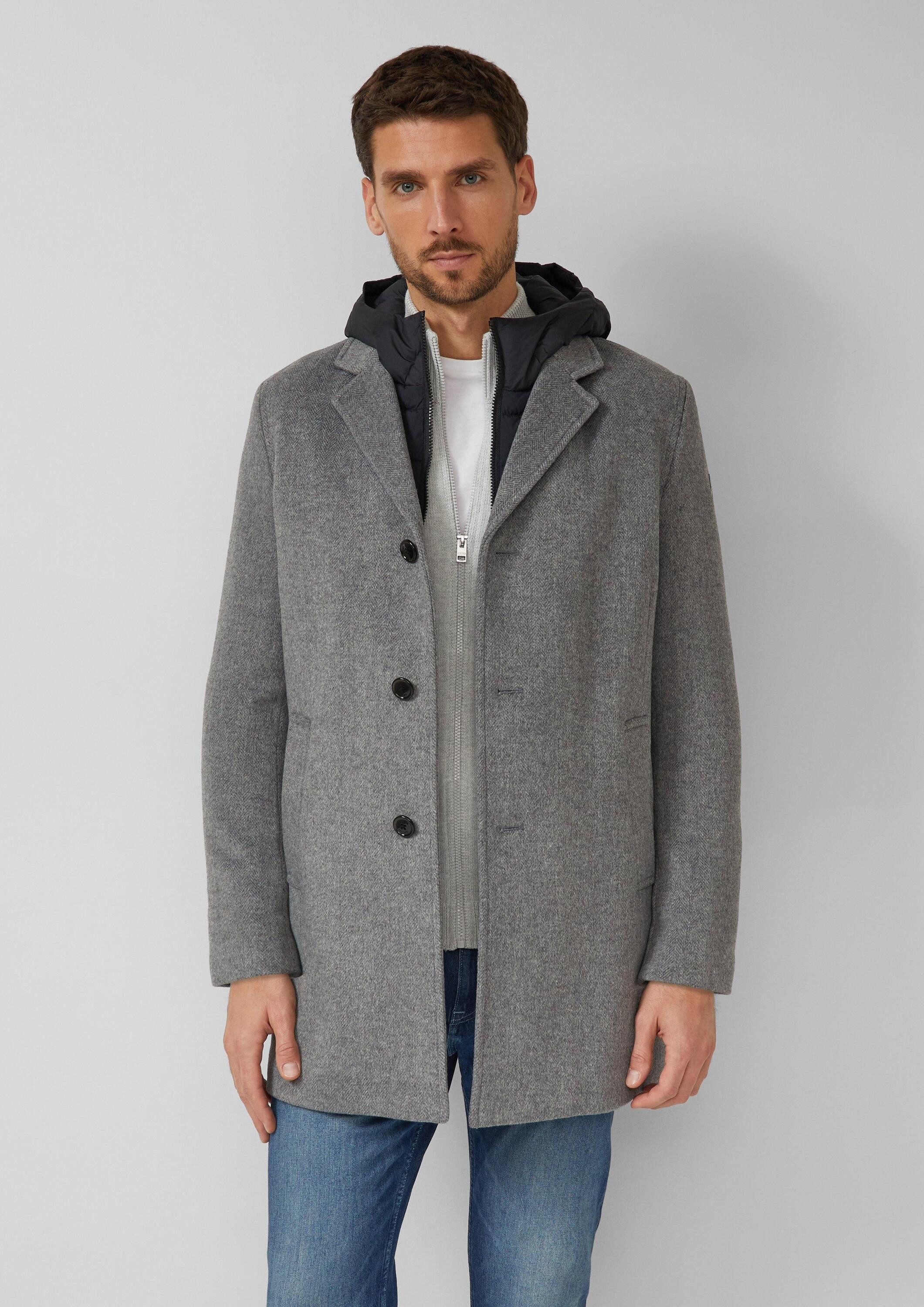 s.Oliver Funktionsmantel Outdoor-Mantel Klassischer Wollmix-Mantel mit abnehmbarem Kapuzen-Einsatz