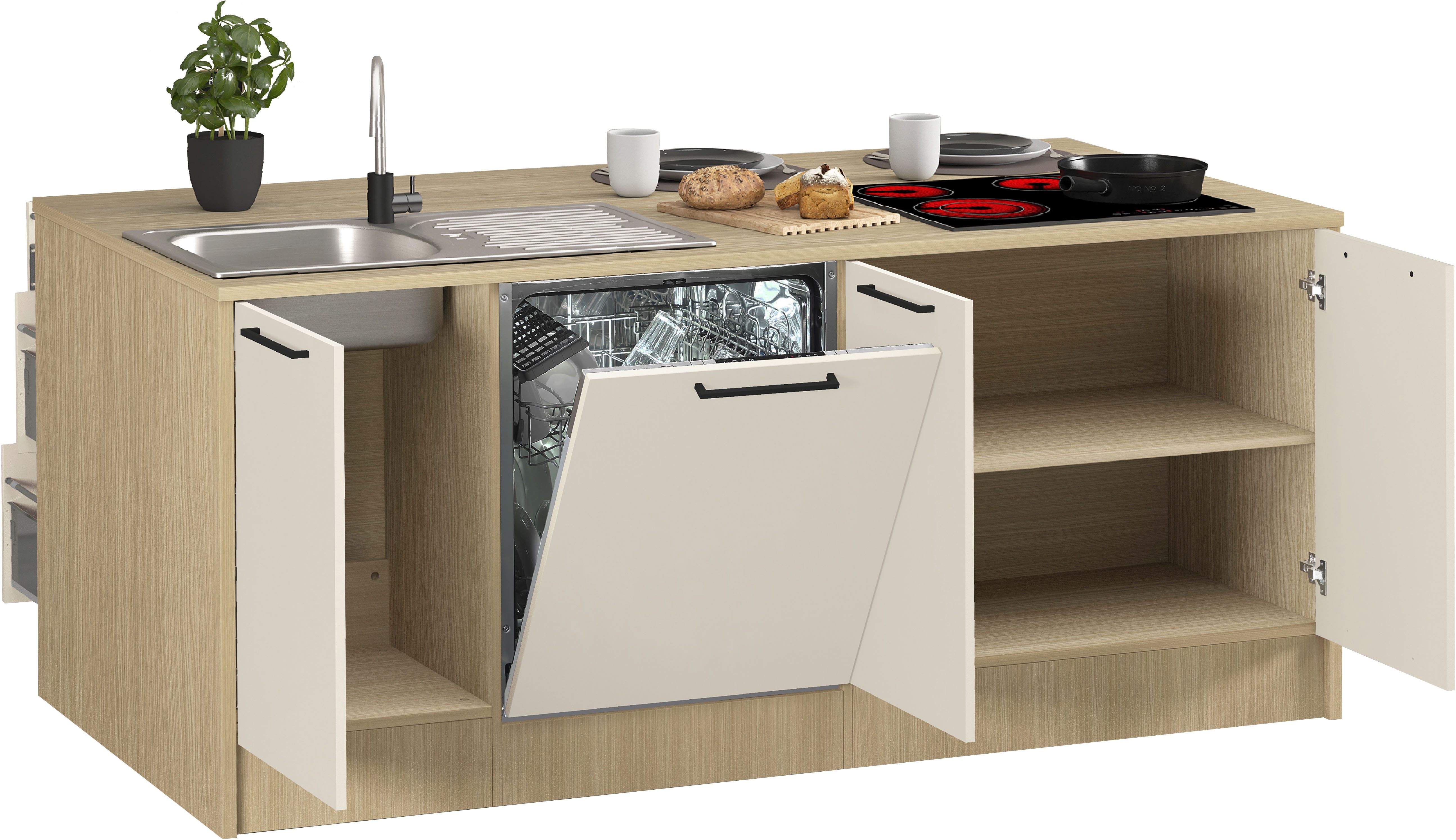 KOCHSTATION Kücheninsel KS-Luna Breite 200 cm, Höhe 90 cm, Breite 200 cm, wahlweise mit Hanseatic-E-Geräten