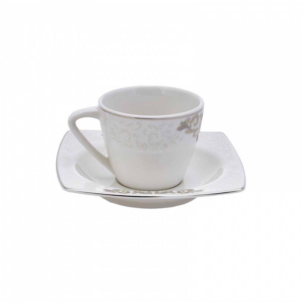 Karaca Kaffeeservice Karaca Nazende 80 ml Kaffeetasse mit Untertasse Set 6 Personen, Weiß