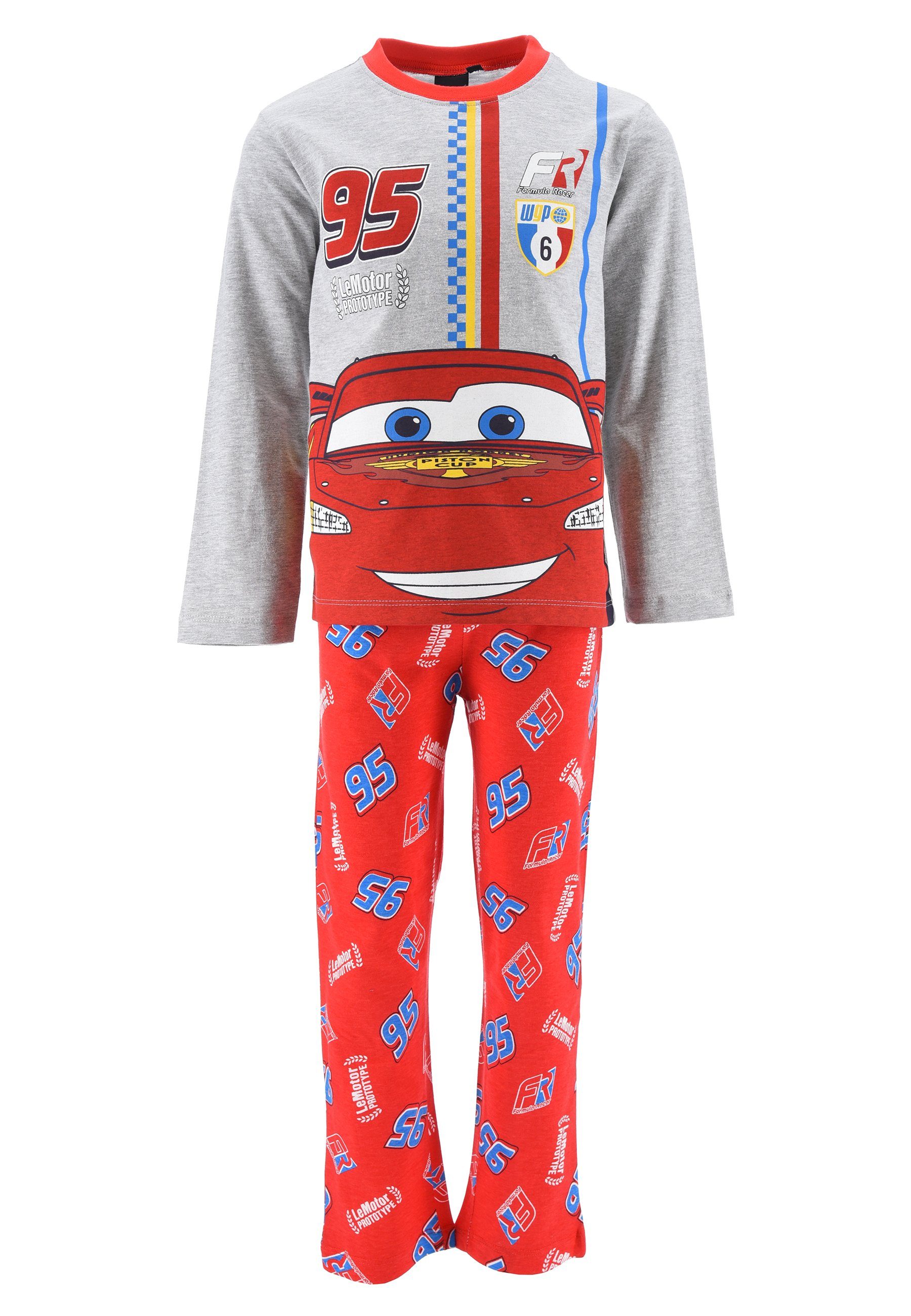 Schlafanzug Jungen Cars Disney (2 Schlafanzug McQueen Kinder Schlaf-Hose Langarm-Shirt Pyjama Lightning + Grau tlg)