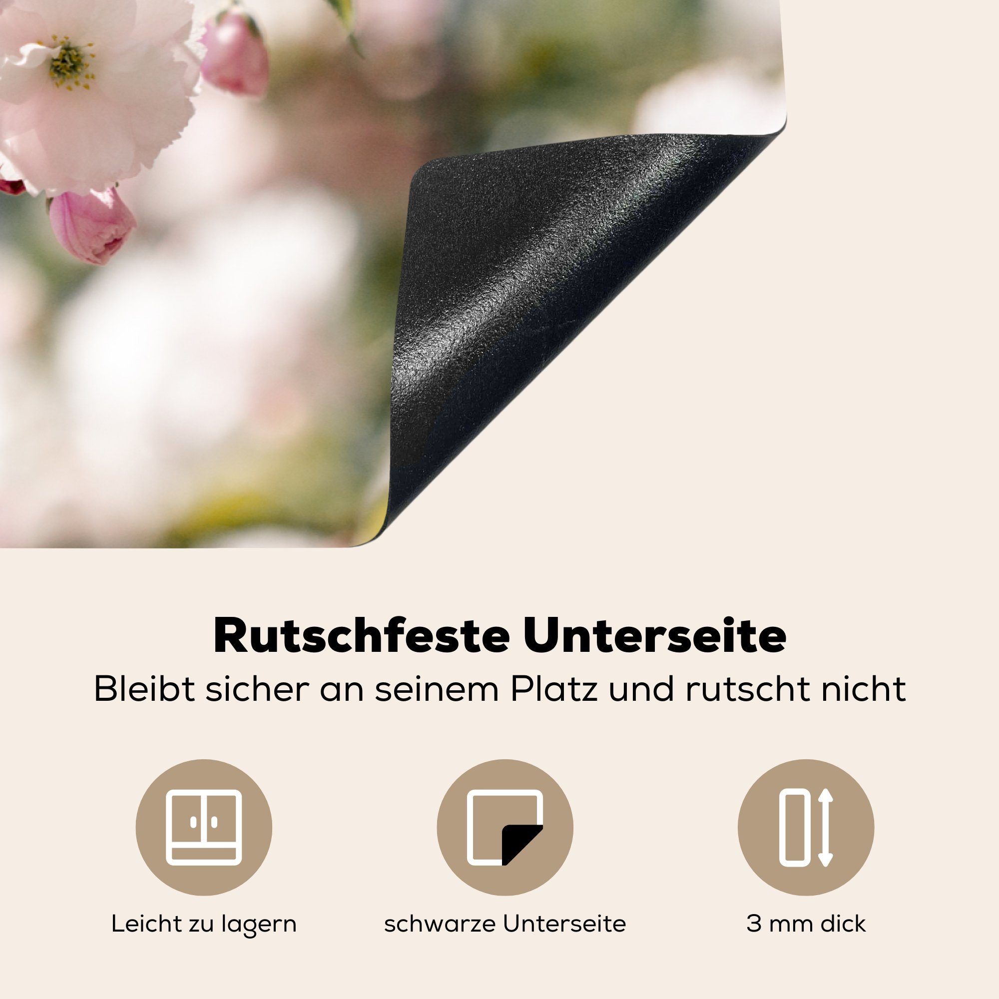 (1 Vinyl, - für Ceranfeldabdeckung tlg), Frühling, 81x52 - Herdblende-/Abdeckplatte Blüte Induktionskochfeld Blumen cm, MuchoWow Schutz die küche,