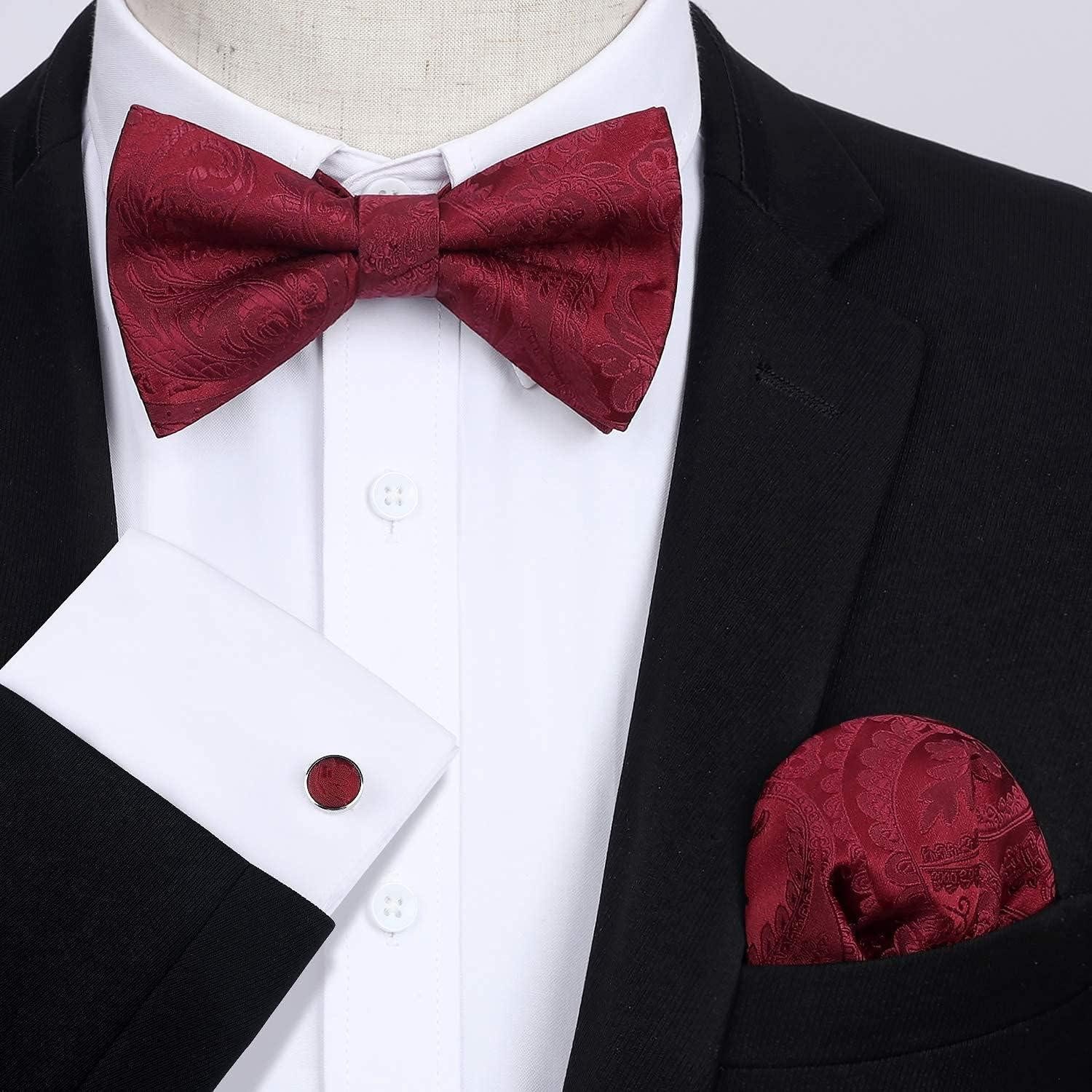 LuxusKollektion Fliege Fliege Herren Paisley Einstecktuch Manschettenknöpfe Set A1 Bordeaux (1-St) – Bild 4 von 5