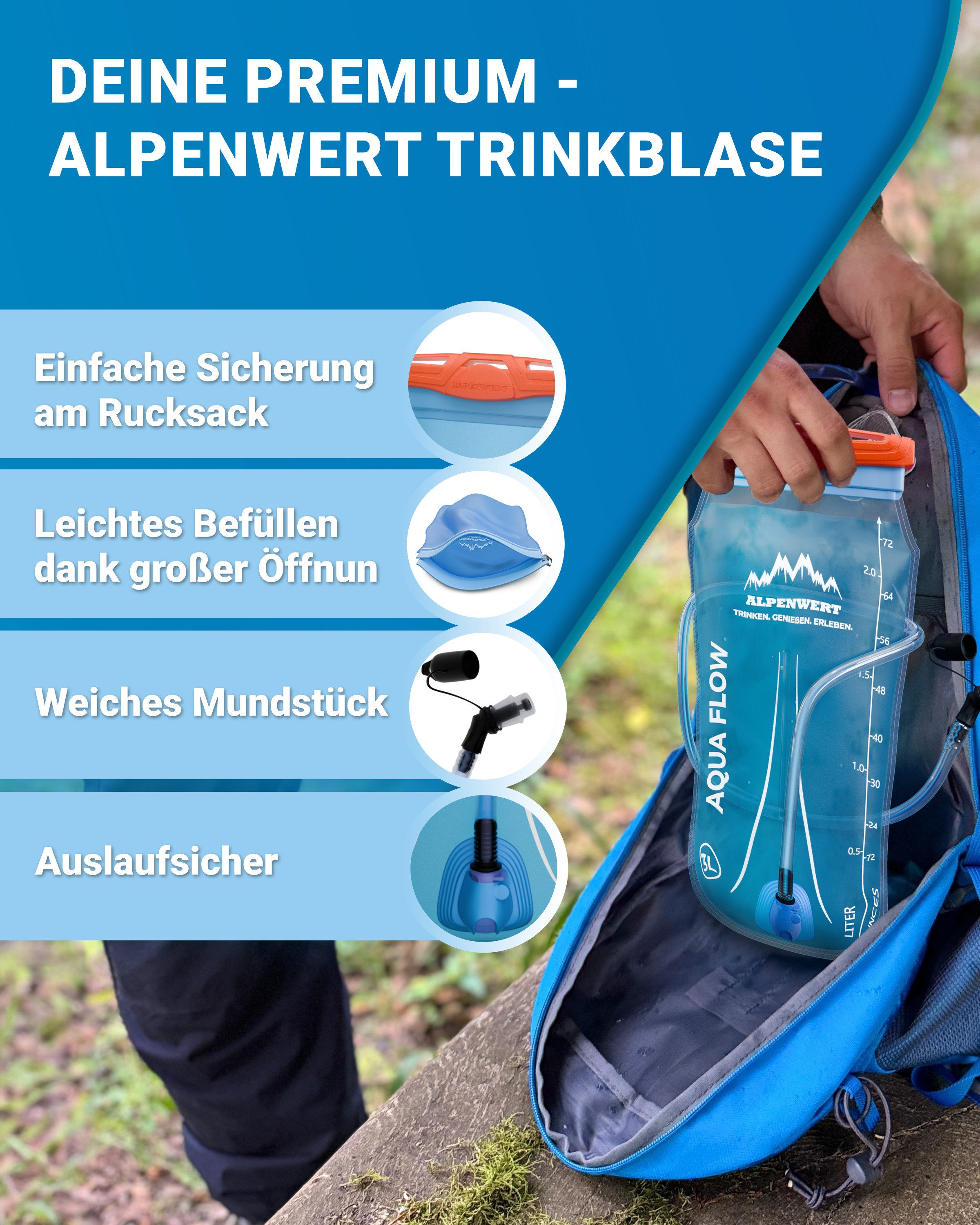 Alpenwert Trinkbeutel Alpenwert Trinkblase mit Trinkschlauch Wasserblase 2L/3L Outdoor