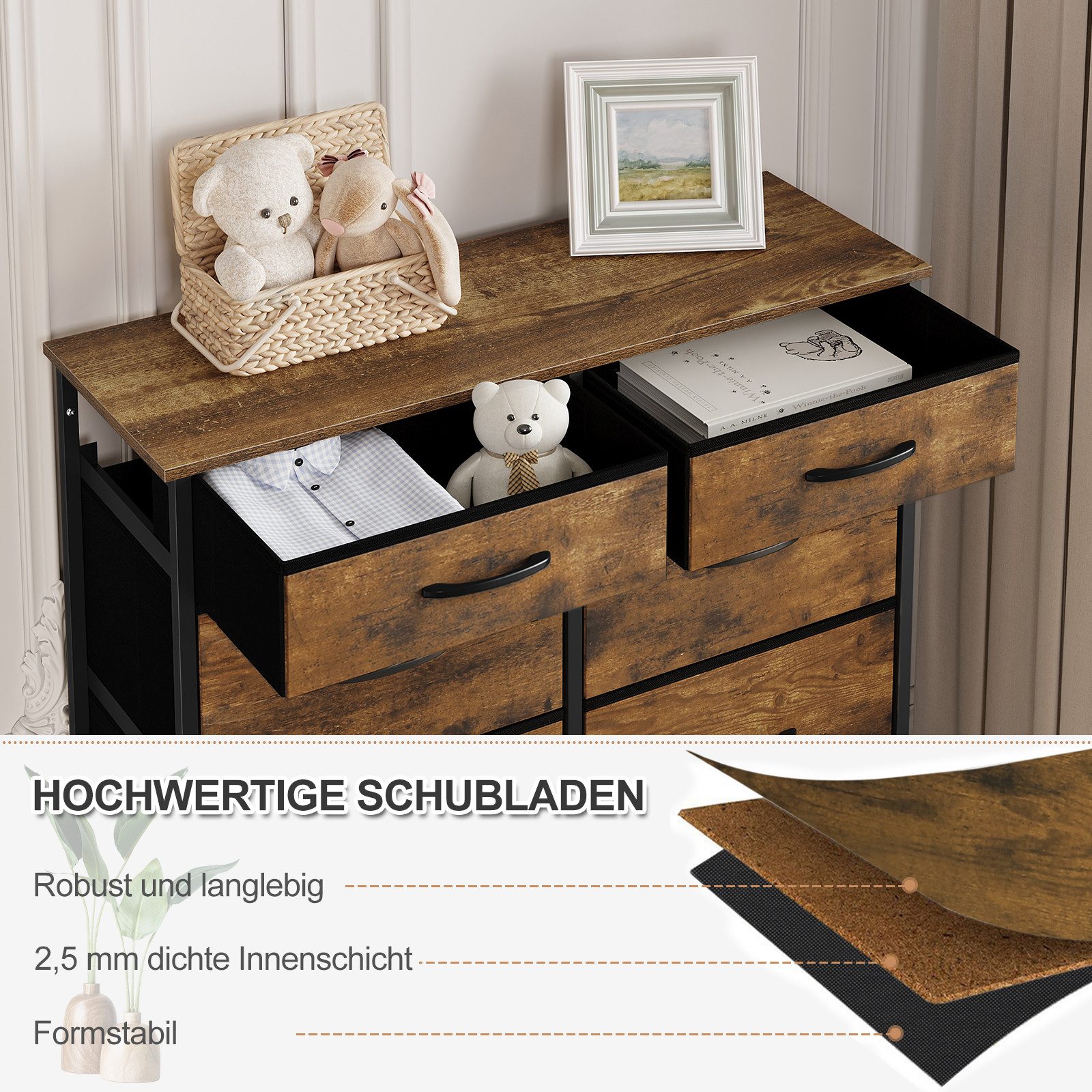 Woltu Kommode, mit 8 Stoffschubladen, für Schlafzimmer Wohnzimmer Flur