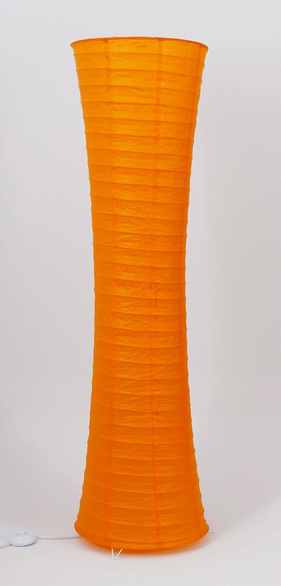 Design LED Stehleuchte 1230L *AMSTERDAM* 2x 125cm, Höhe: TRANGO Form: Stehlampe, mit *HANDMADE* E14 Lampenschirm inkl. Oragne Reispapier Stehlampe Standlampe Rund, Wohnraumlampe, Reispapierlampe Leuchtmittel, LED LED orangefarbenem