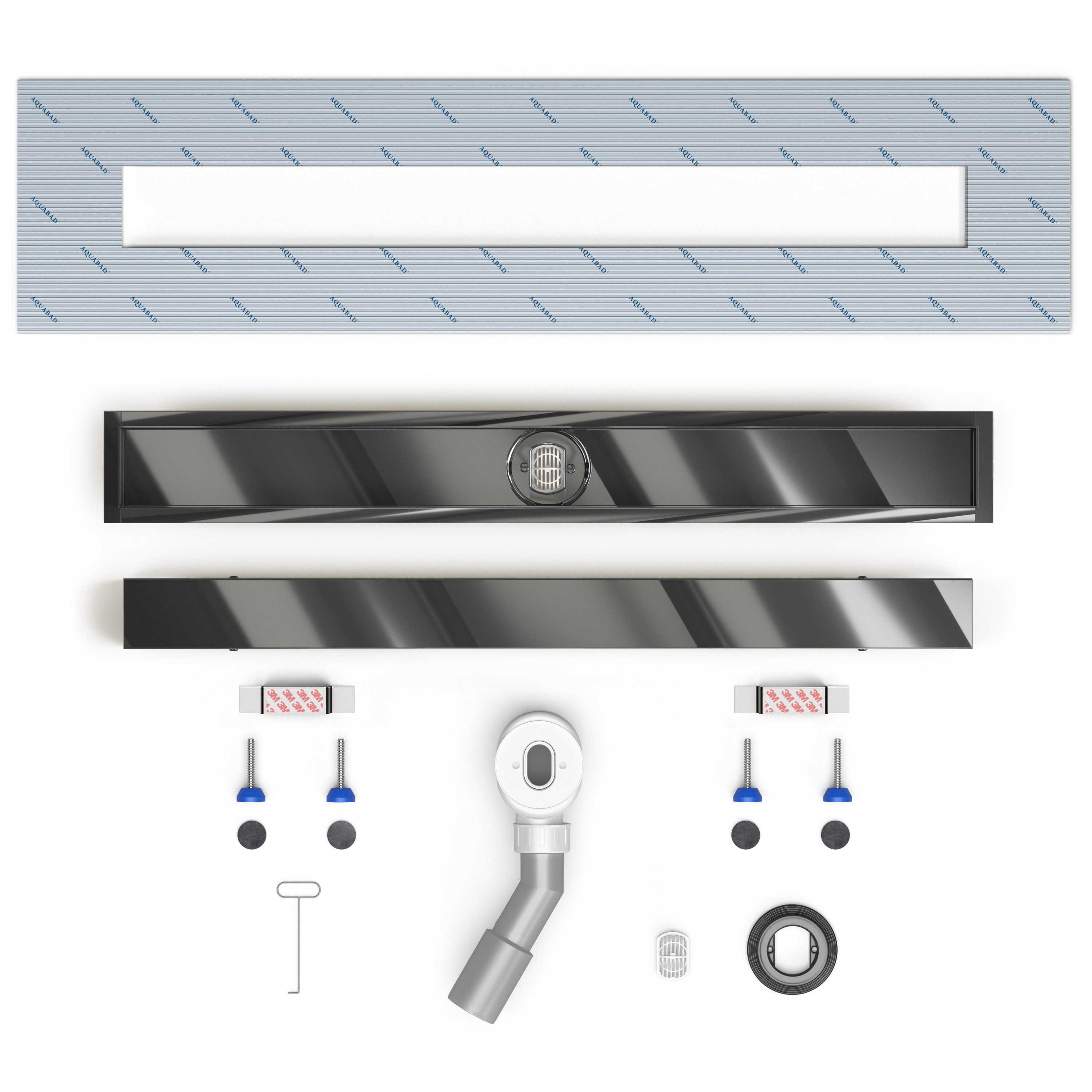 Aquabad® Duschrinne Edelstahl Hochglanz PVD Beschichtet, Viega Ablauf, Komplett-Set, Farbe: Anthrazit