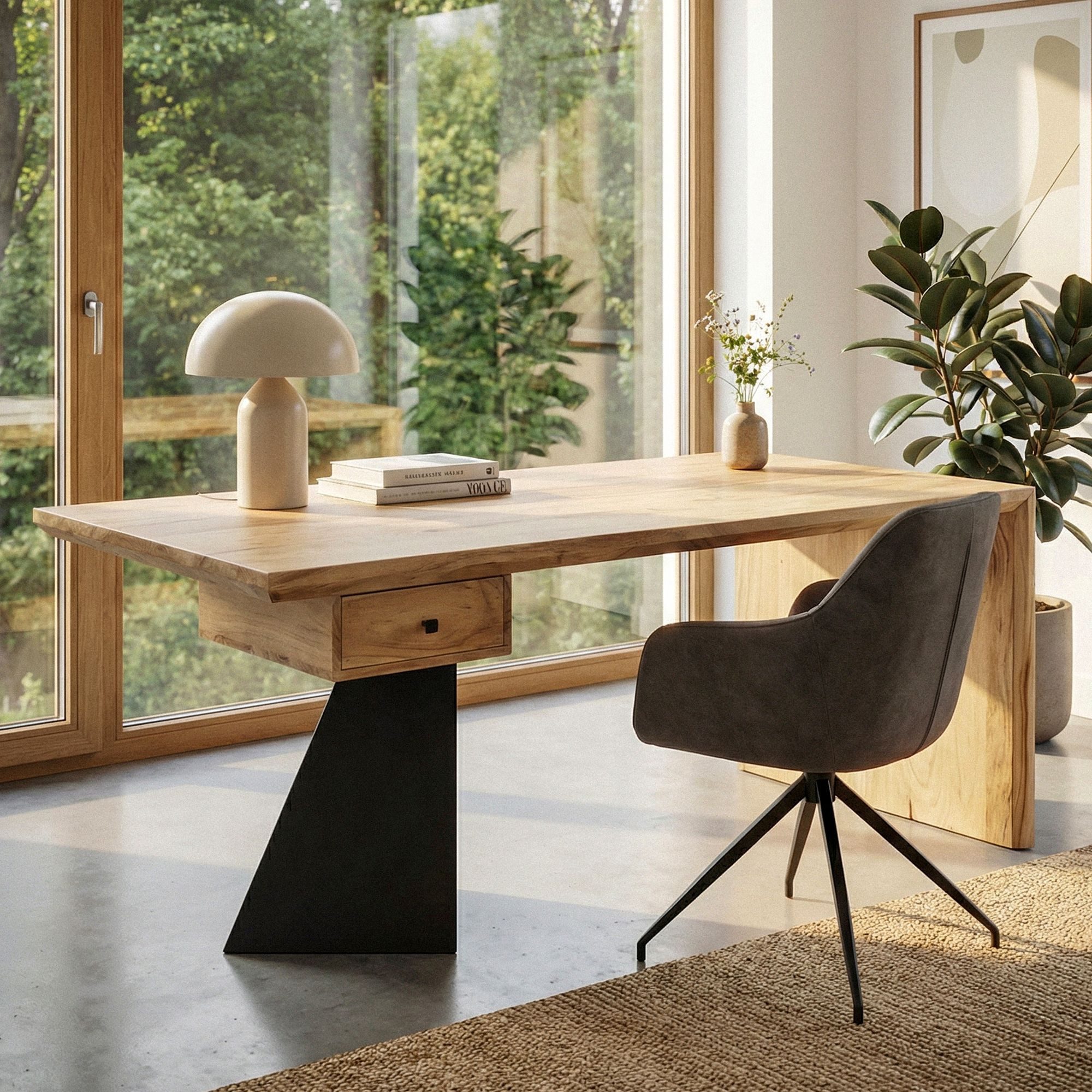 FINEBUY Schreibtisch FB113718 Bürotisch Akazie Massivholz 180 cm mit Schublade Homeoffice (Massiver Schreibtisch mit Schublade), Stilvoller Arbeitsplatz für Büro & Homeoffice