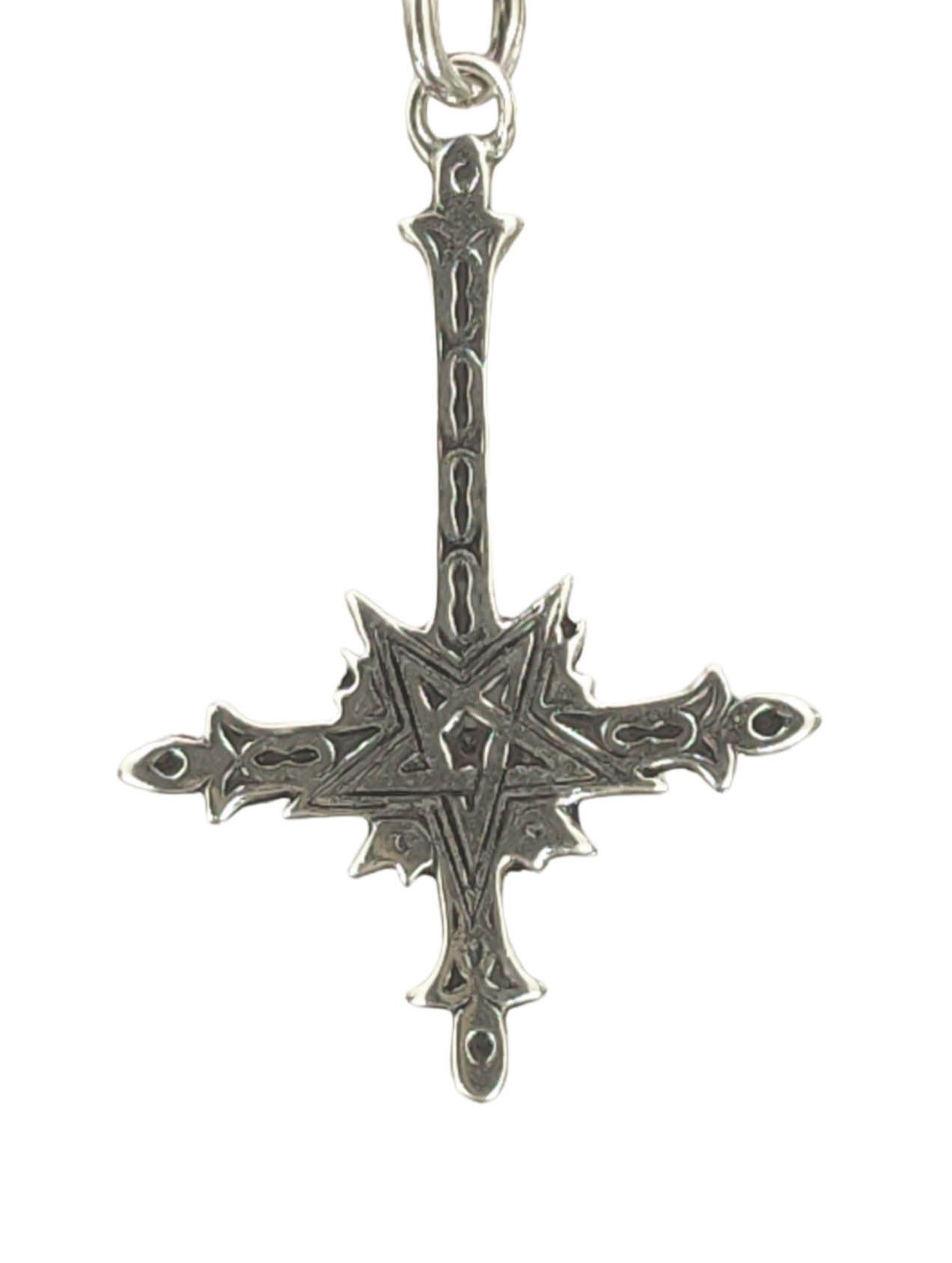 Satan Sterling Silber of Kiss Kreuz Luzifer umgedrehtes Leather Kettenanhänger Pentagramm 925