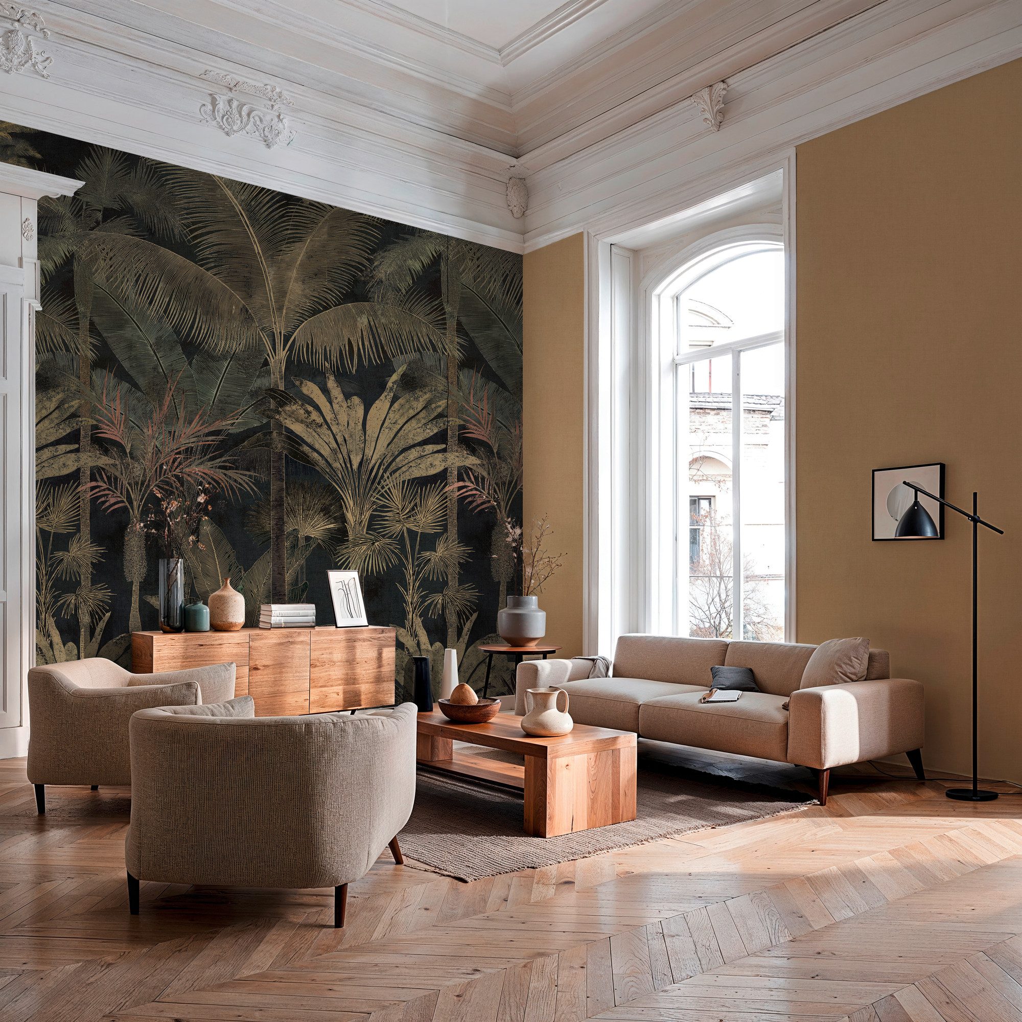 A.S. Création Vliestapete Cuba II Endless Tropical Palms Fototapete, leicht strukturiert, floral, tropisch, Retro, Dichte Dschungel-Optik mit exotischen Blättern und Palmen