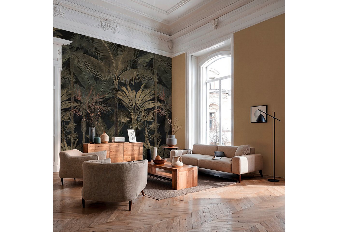 A.S. Création Vliestapete Cuba II Endless Tropical Palms Fototapete, leicht strukturiert, floral, tropisch, Retro, Dichte Dschungel-Optik mit exotischen Blättern und Palmen