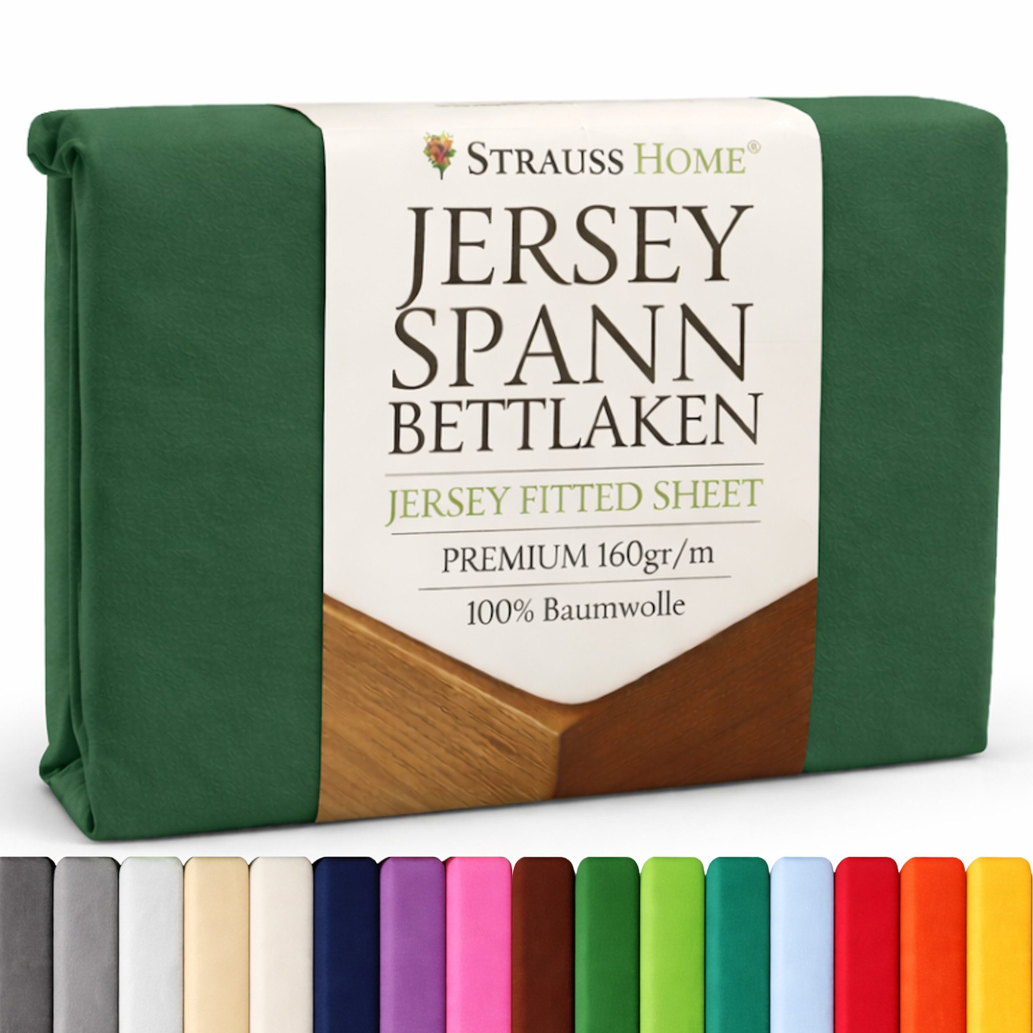 Strauss Home Spannbettlaken Premium 160 g/m² Gekämmte Baumwolle Jersey in Hotelqualität, Gummizug: Rundumgummi, OEKO-TEX®-zertifiziert - Hotelqualität – Formstabil & Langlebig