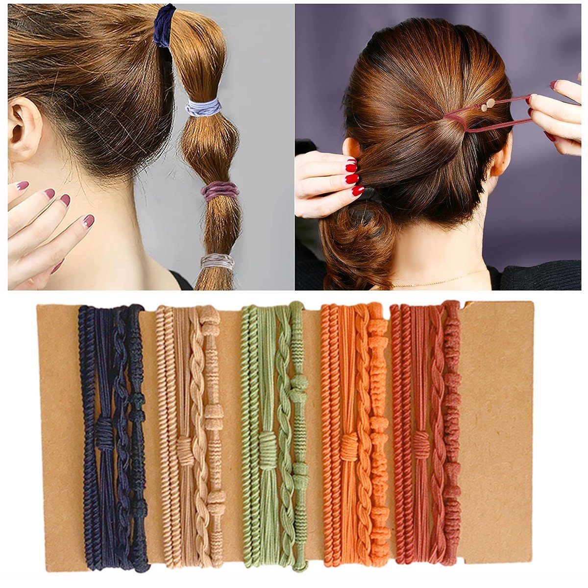 Jormftte Haargummi Haargummis Armbänder,elastische Mädchen Boho Frauen Haarband für Mehrfarbig1